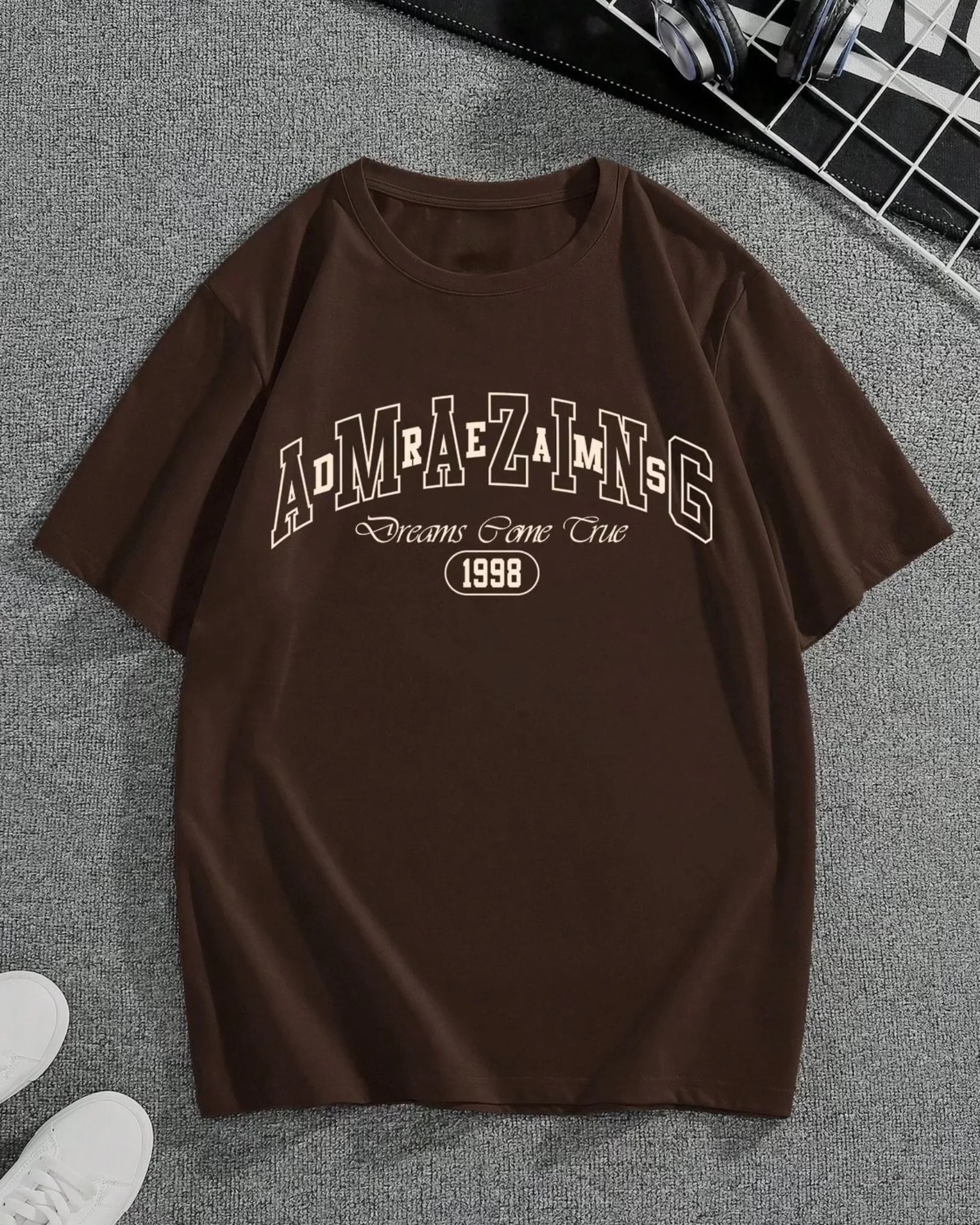 Amazing Dreams Graphic Drop Shoulder Oversized T-shirt Brown