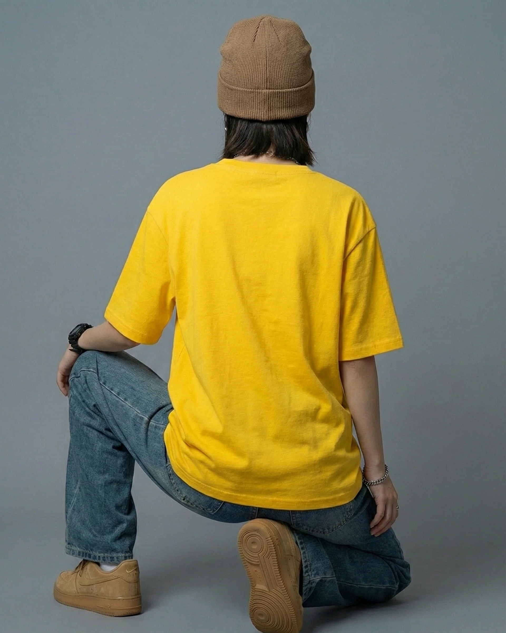Coco Bear Embroidered Patched Oversized V-Neck Tee Yellow - Image 3
