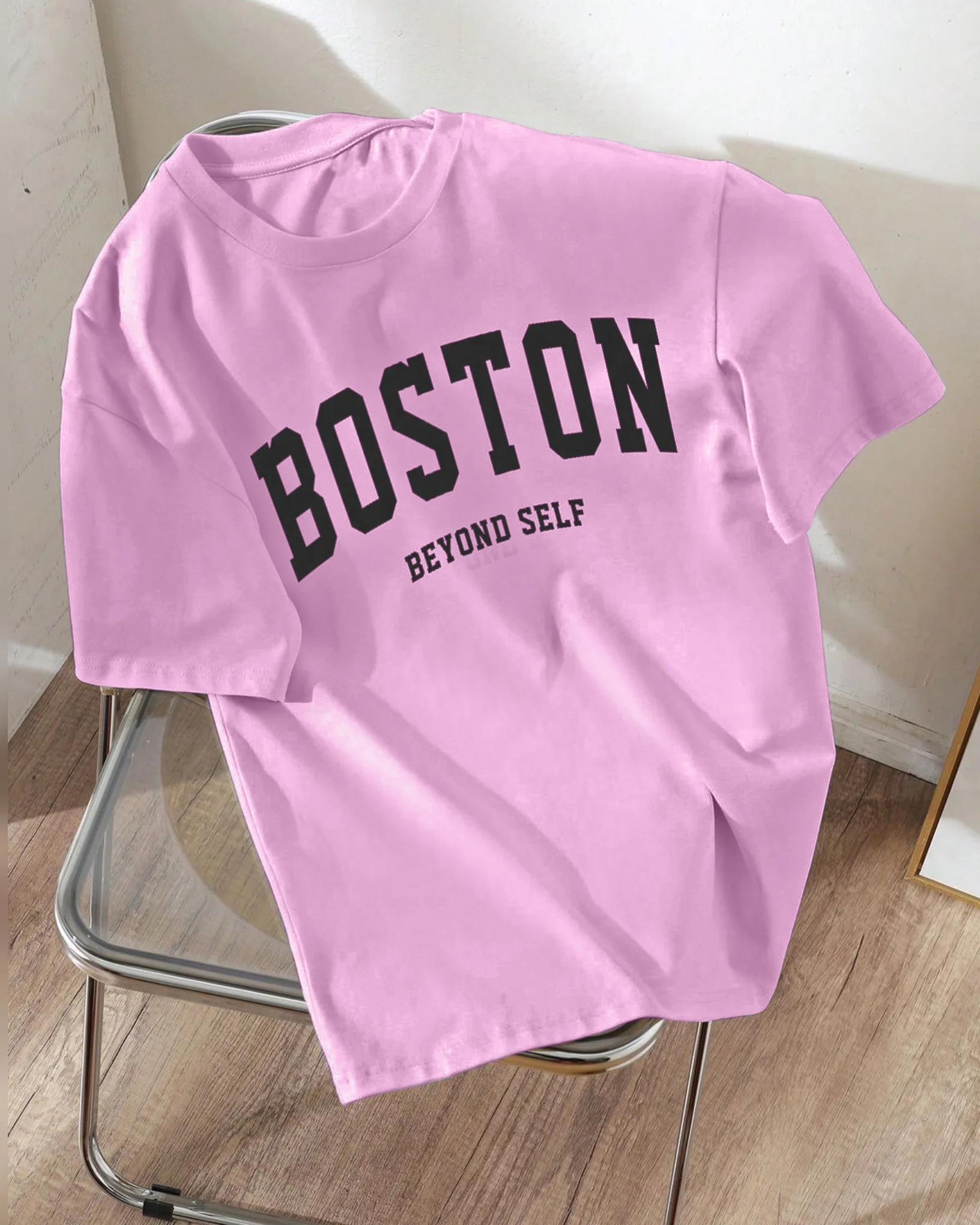Boston Graphic Drop Shoulder Oversized T-shirt Lavender - Image 2