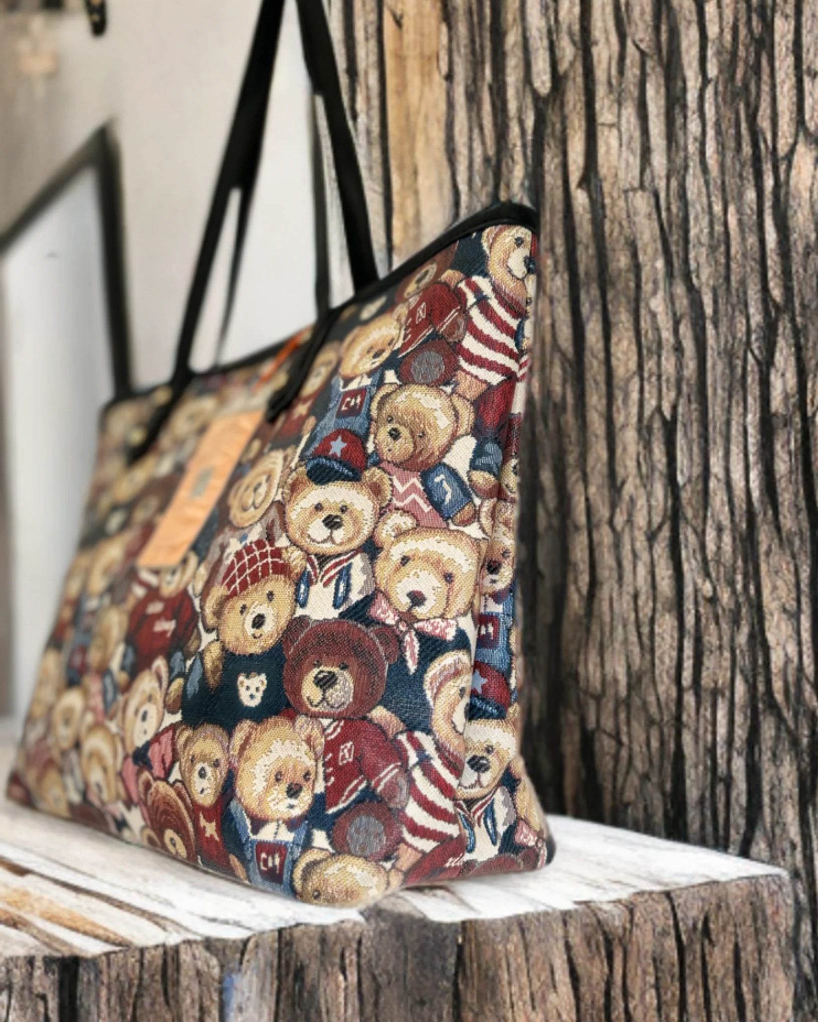 Brown Bear Pattern PU Leather Tote Hand Bag - Image 3