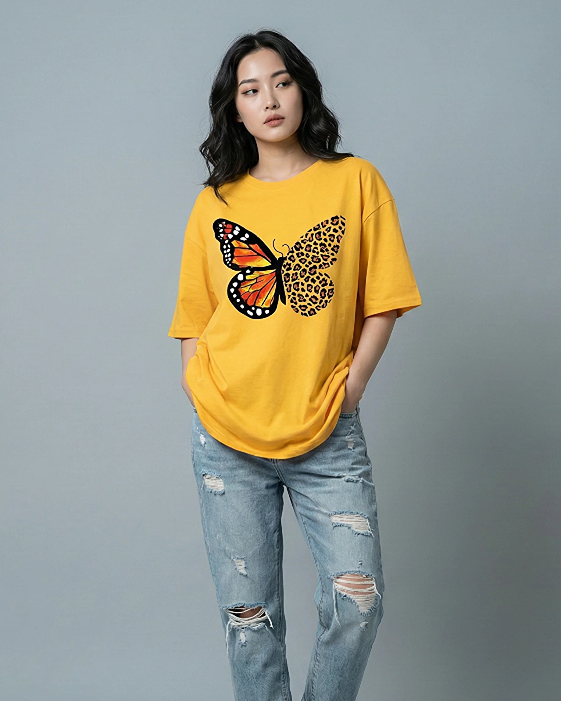 Butterfly Graphic Drop Shoulder Oversized Tee