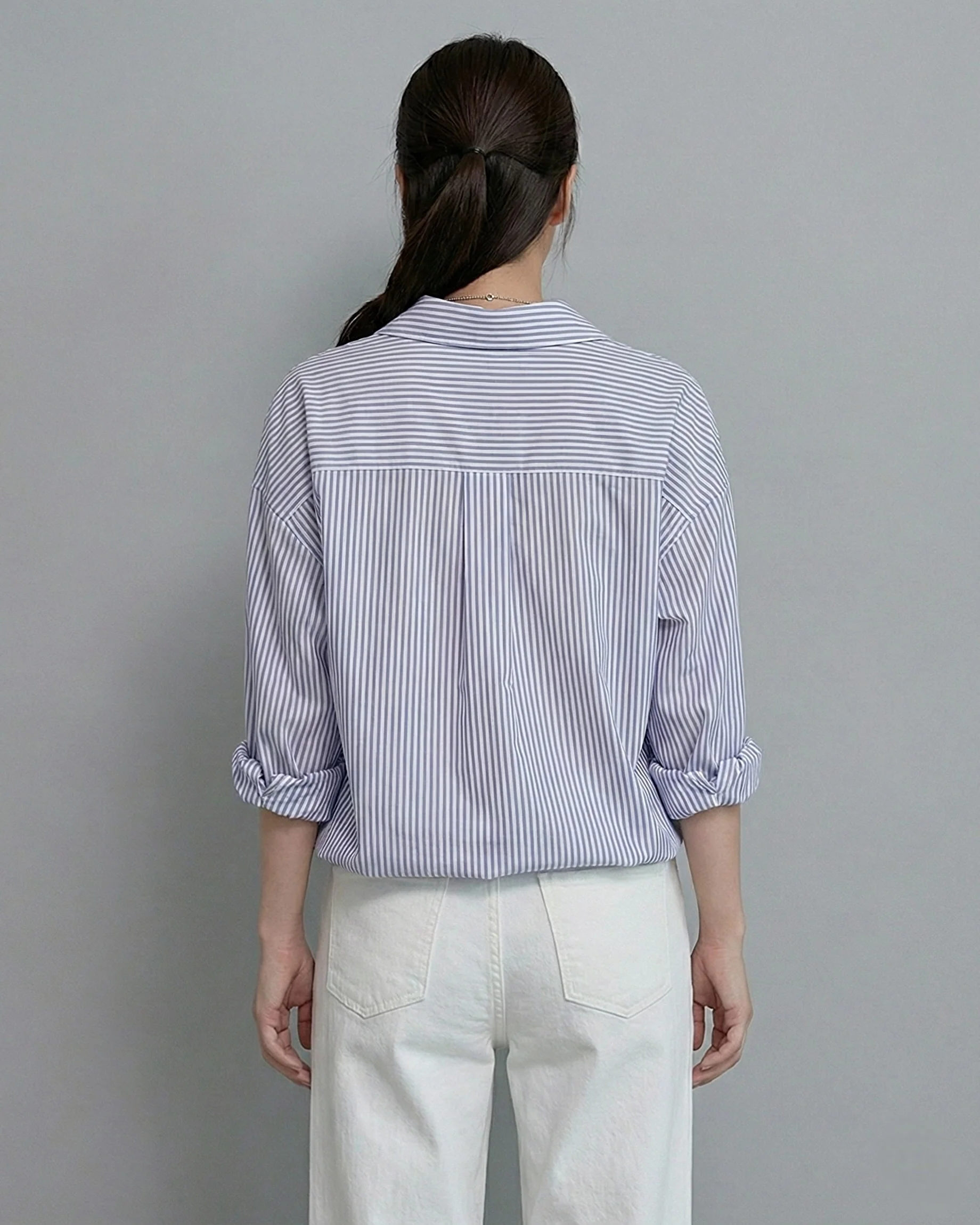 Button Up Blue White Striped Oversized Shirt - Image 3