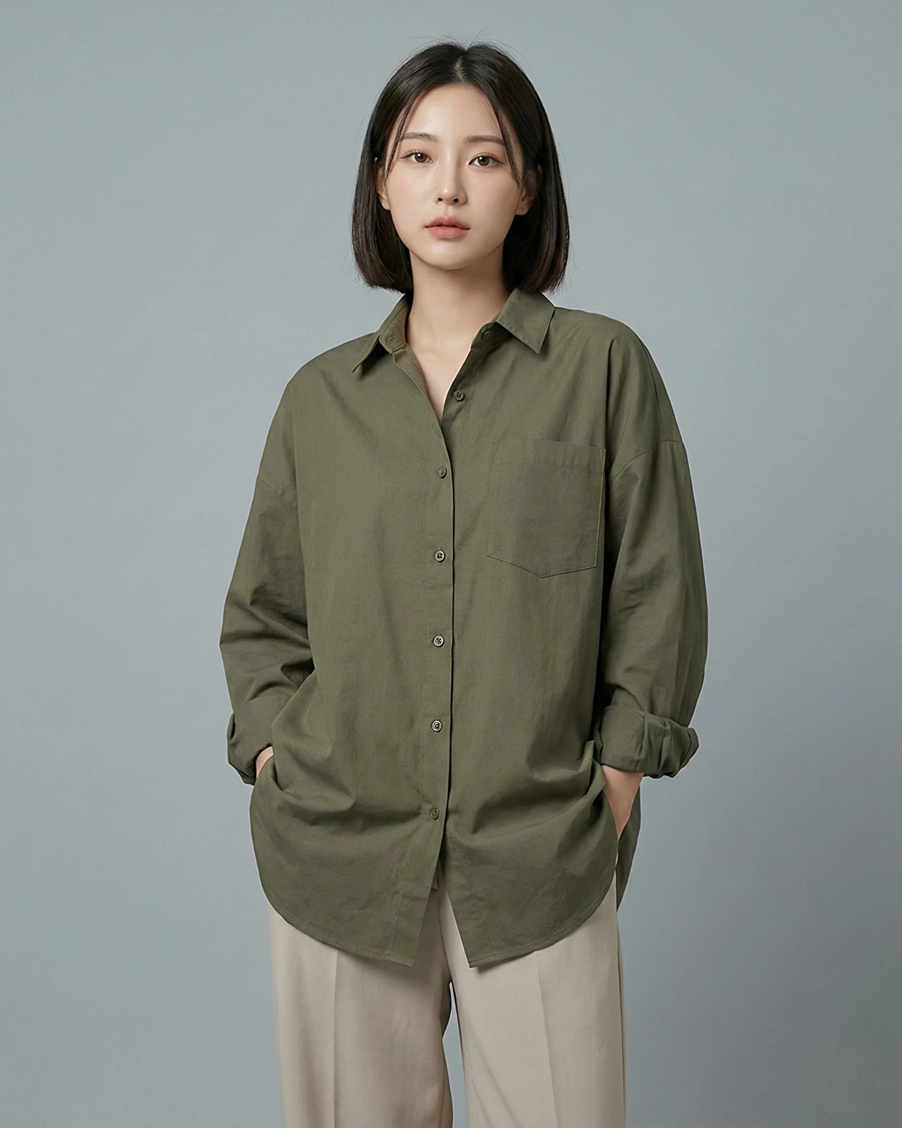Button Up Olive Green Oversized Shirt
