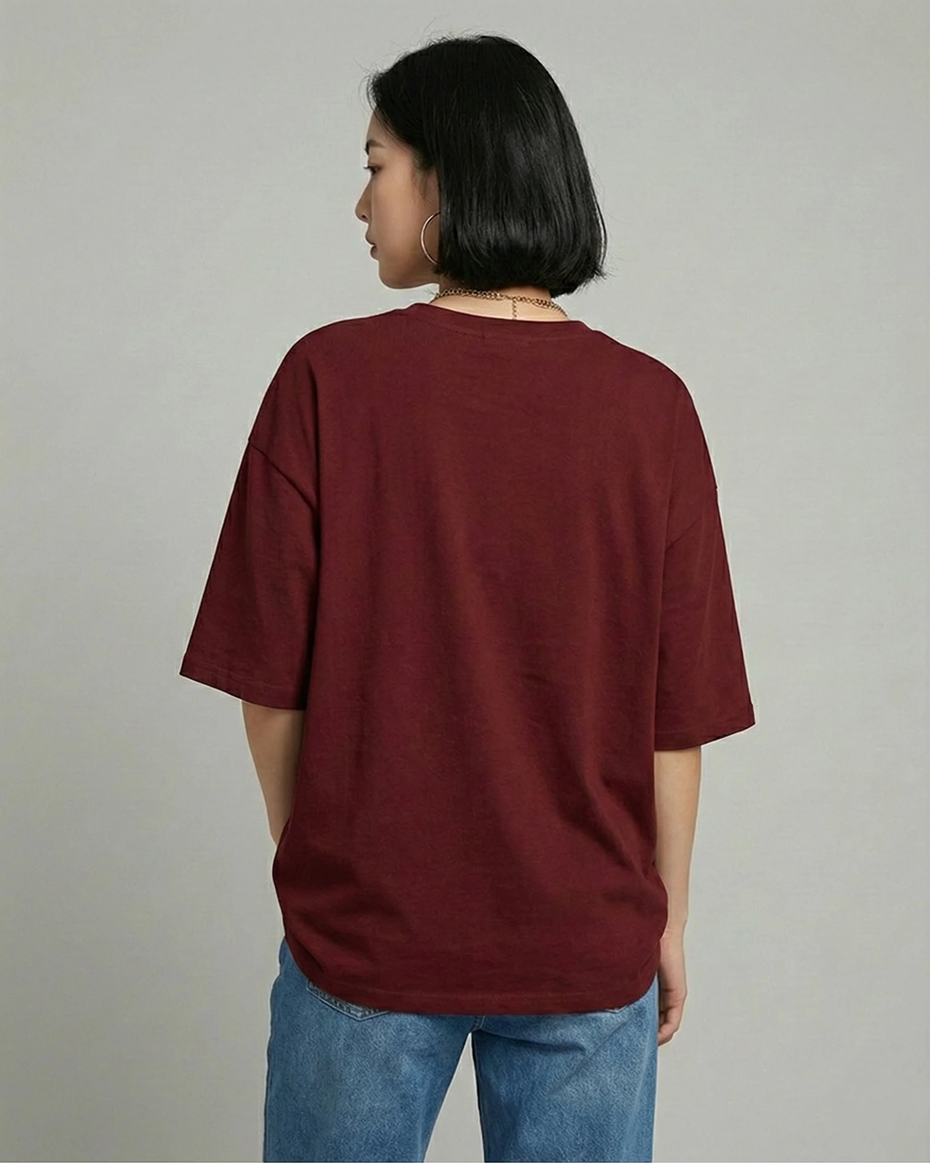 California Graphic Drop Shoulder Oversized Tee Mahroon - Image 2
