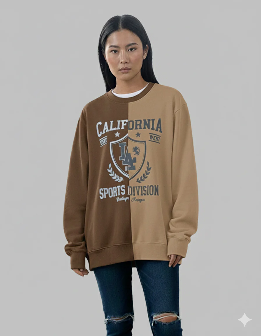California Spliced Sweatshirt Brown&Beige Split