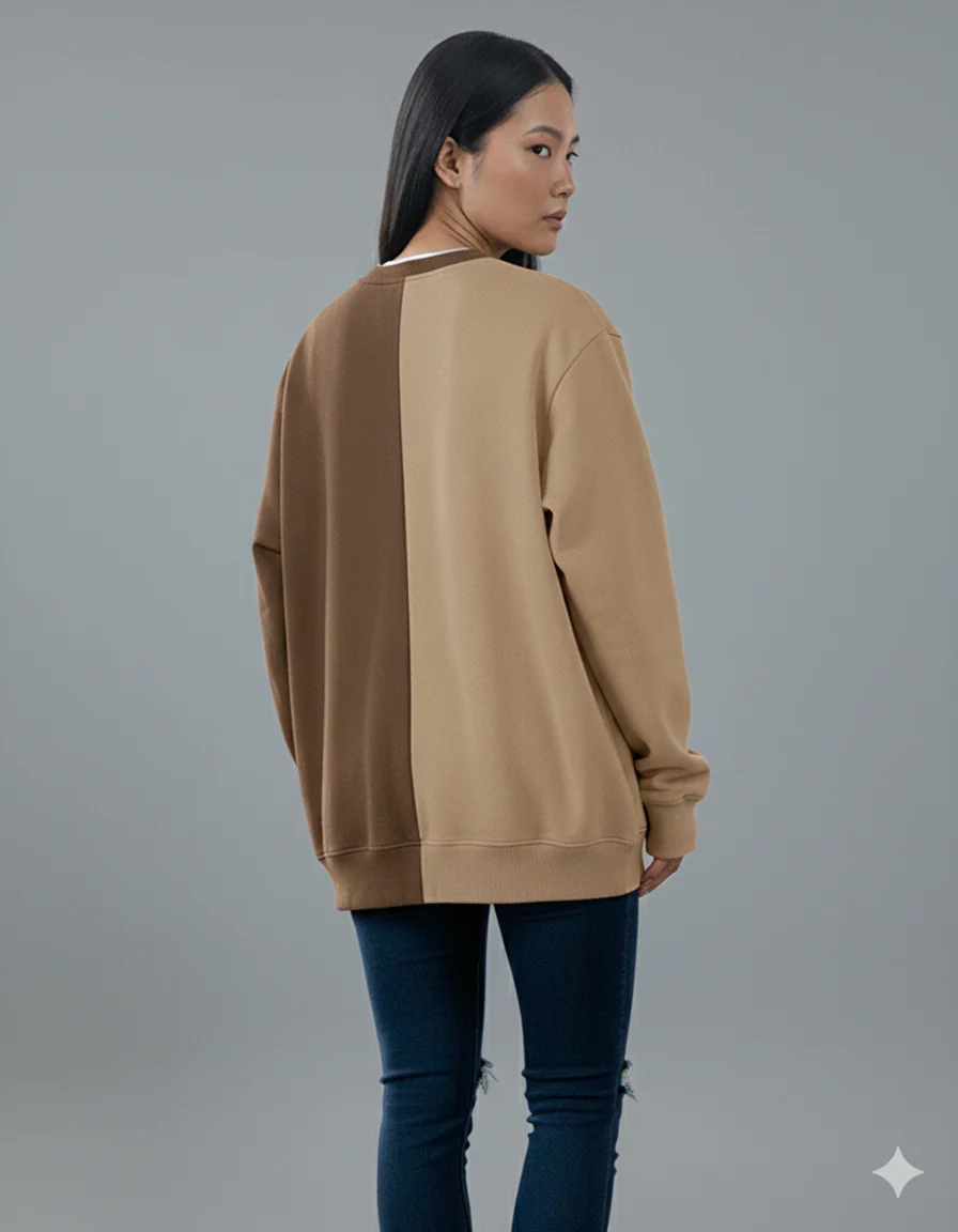 California Spliced Sweatshirt Brown&Beige Split - Image 2