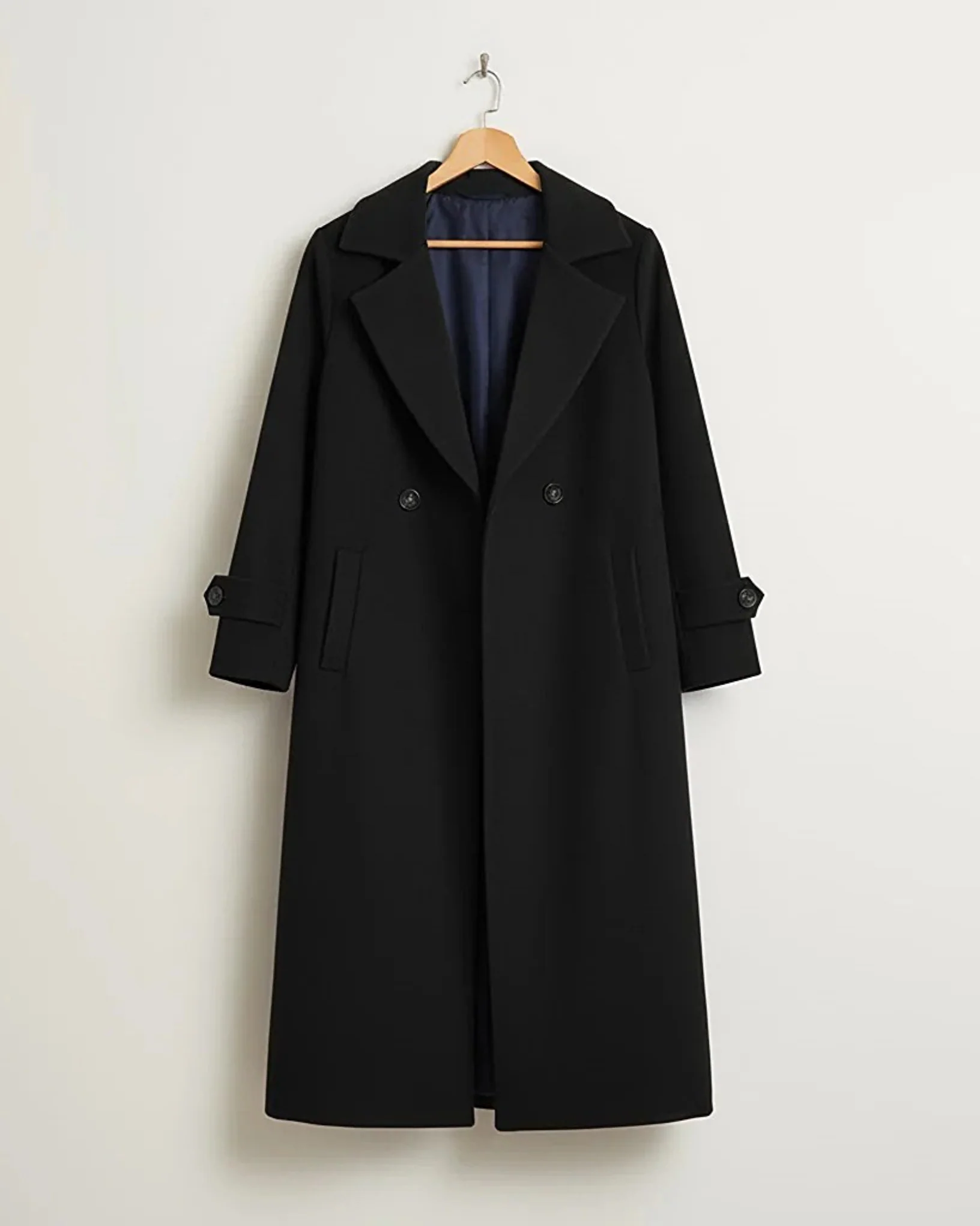 Classic Old Money Chic Long Coat Black