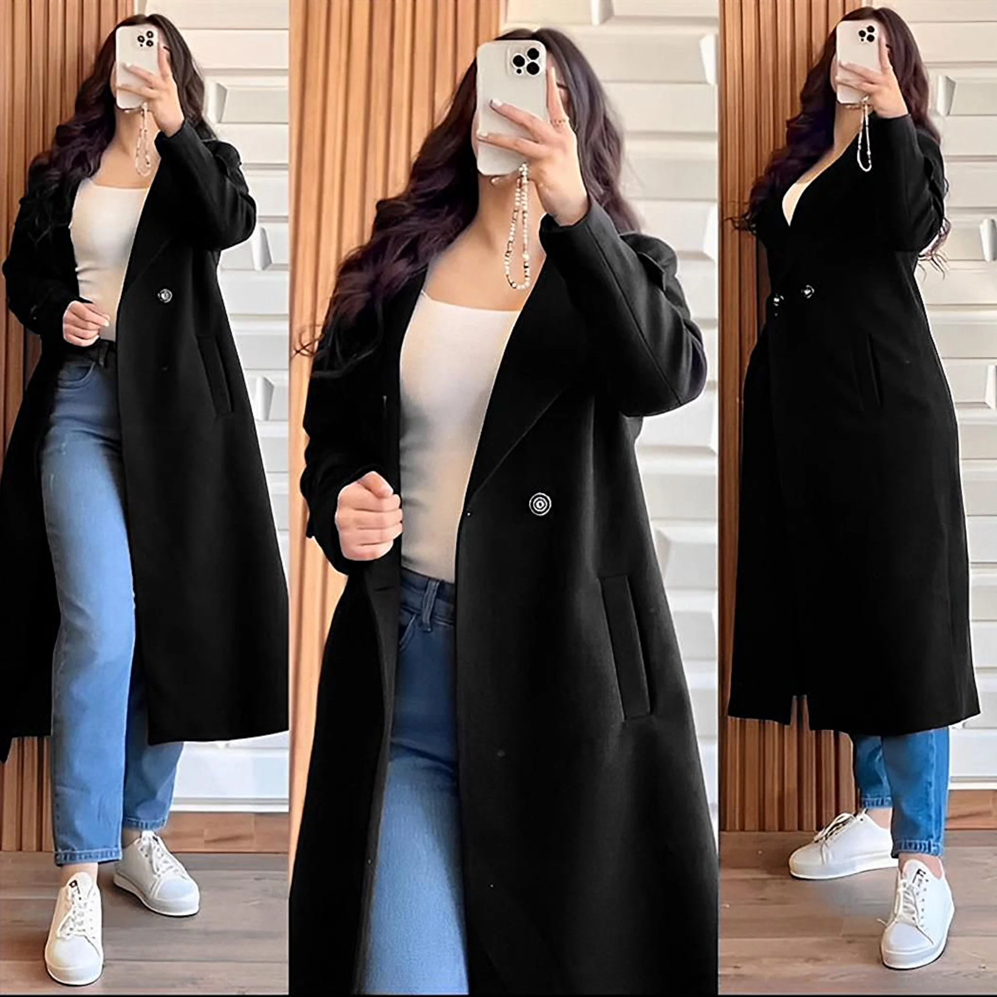 Classic Old Money Chic Long Coat Black - Image 2