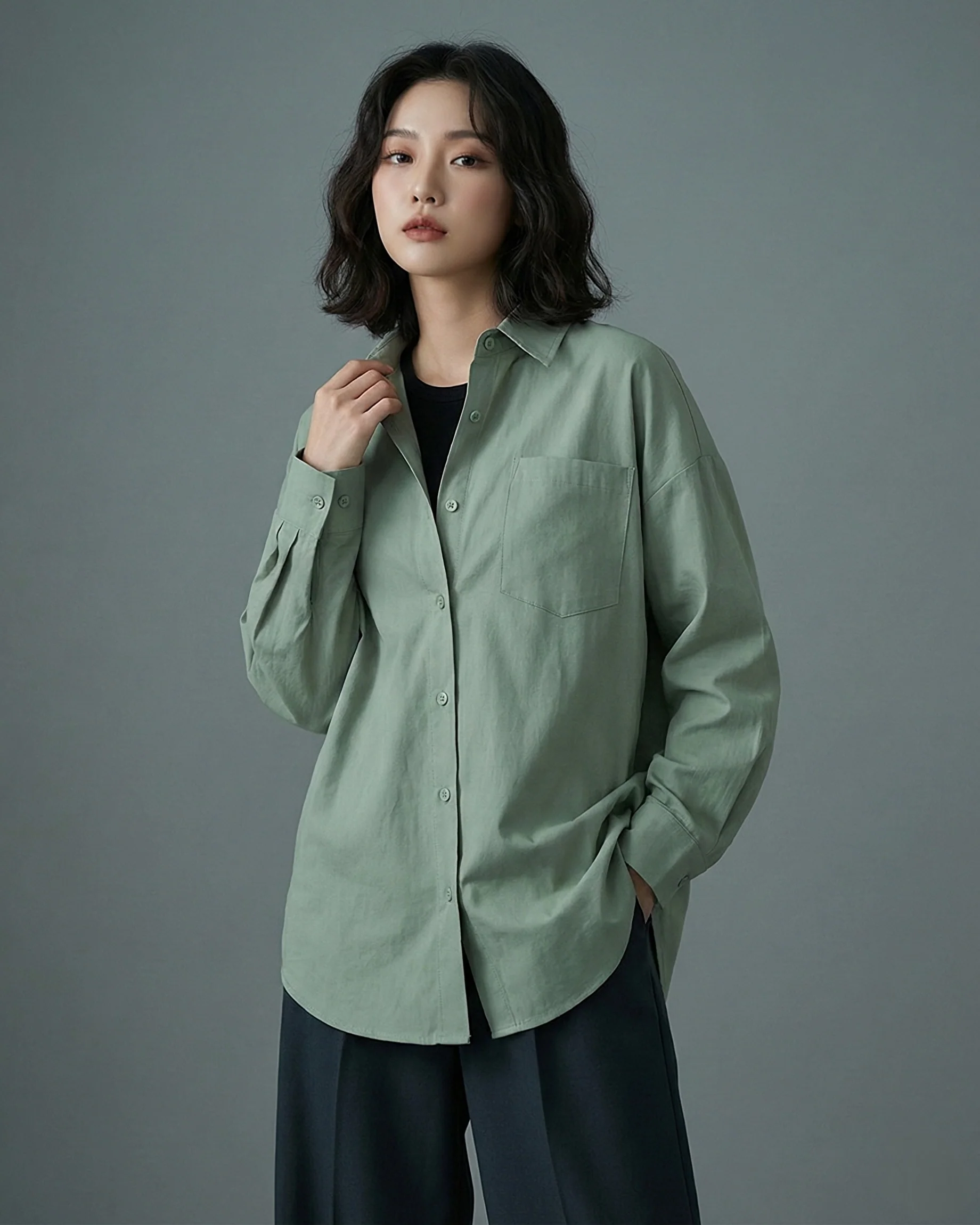Button Up Pastel Green Oversized Shirt