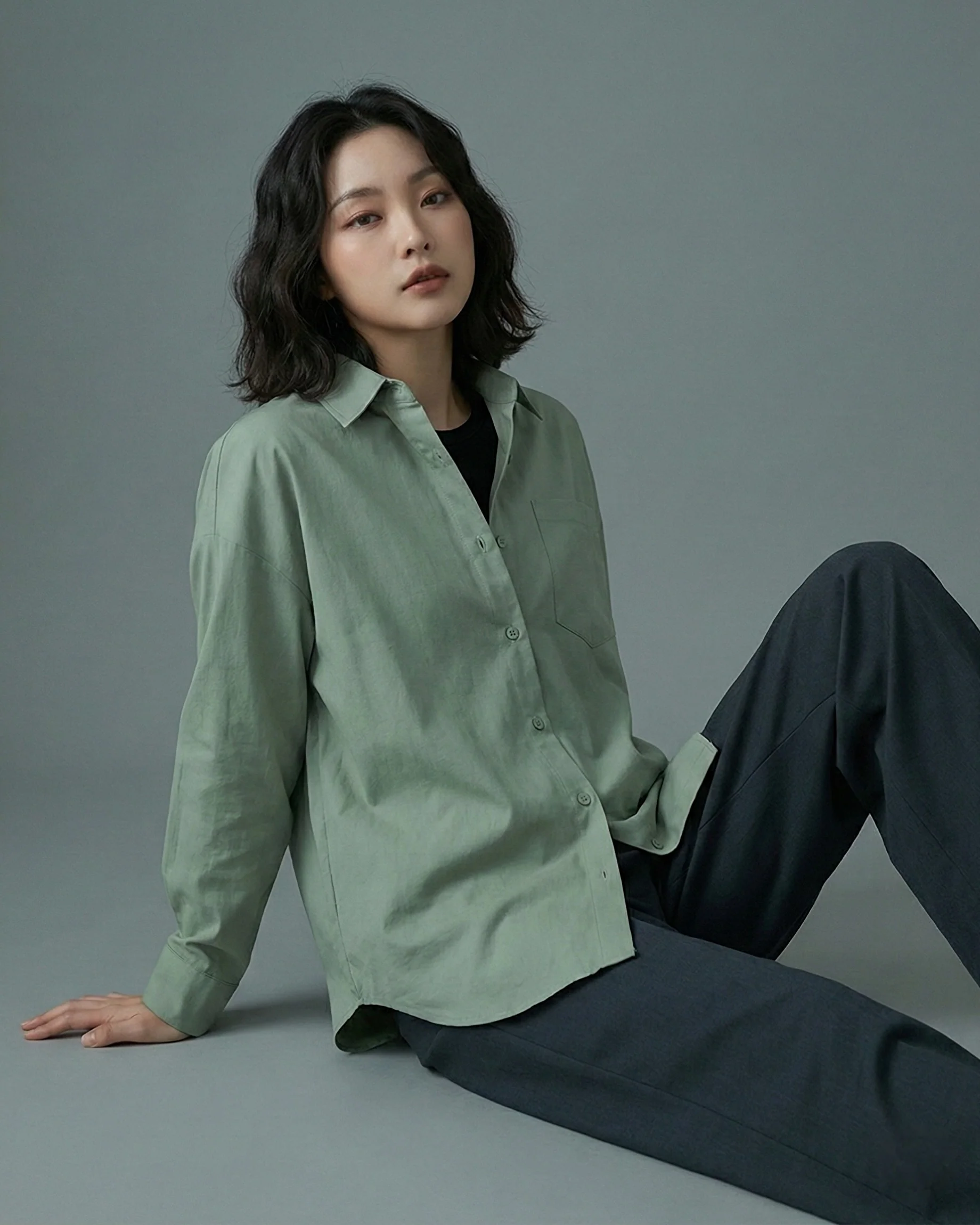 Button Up Pastel Green Oversized Shirt - Image 2