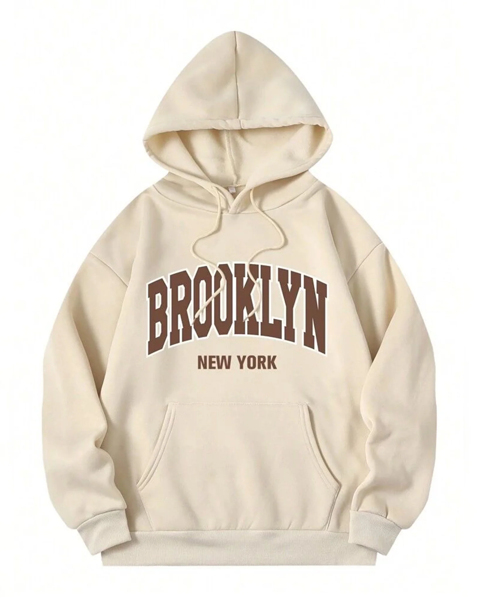 Brooklyn Graphic Oversized Pullover Hood Beige - Image 2