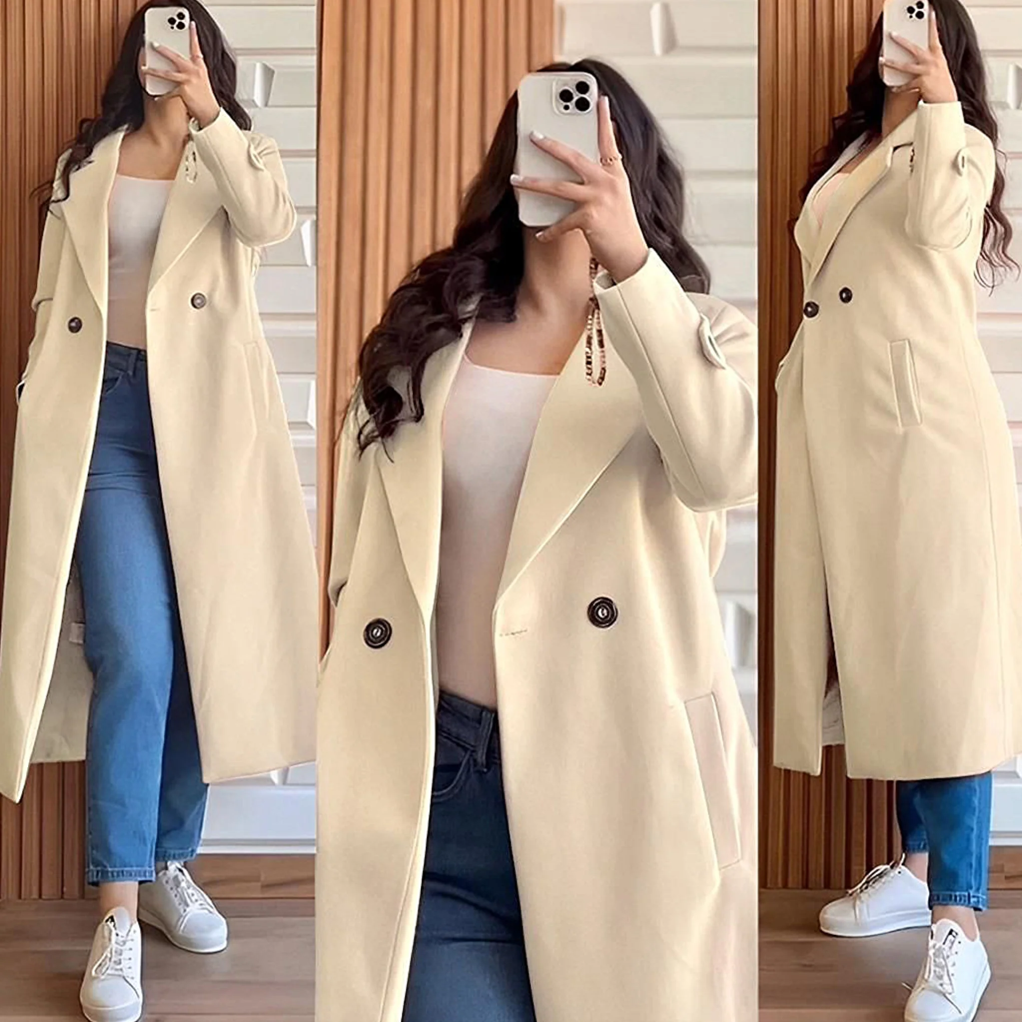 Classic Old Money Chic Long Coat Beige - Image 2