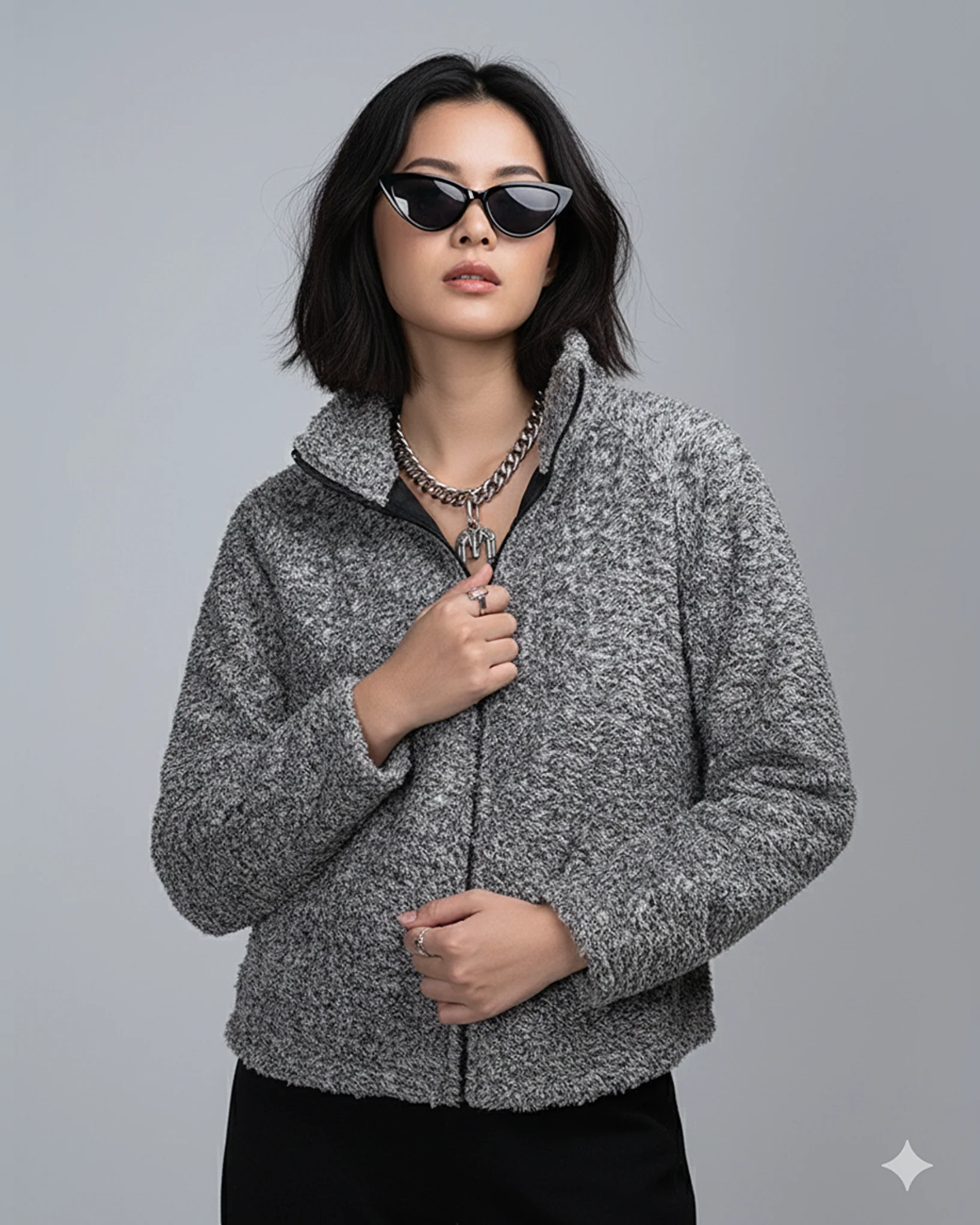 Classic Tweed Woolen Sherpa Jacket Grey
