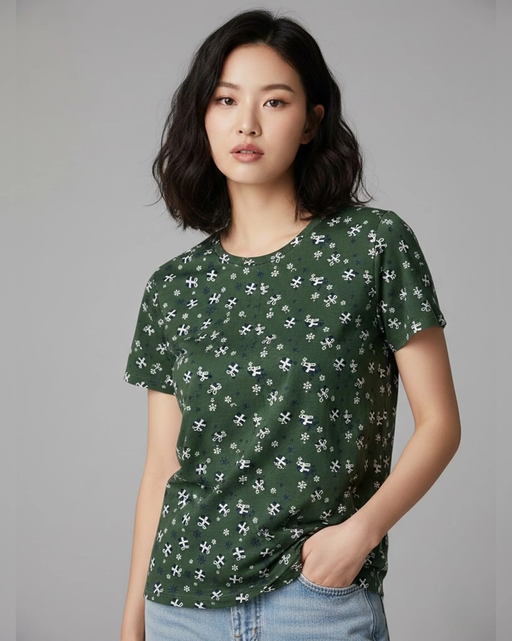 Joyful Bundles Crew Neck Short Sleeve All over Graphic Tee