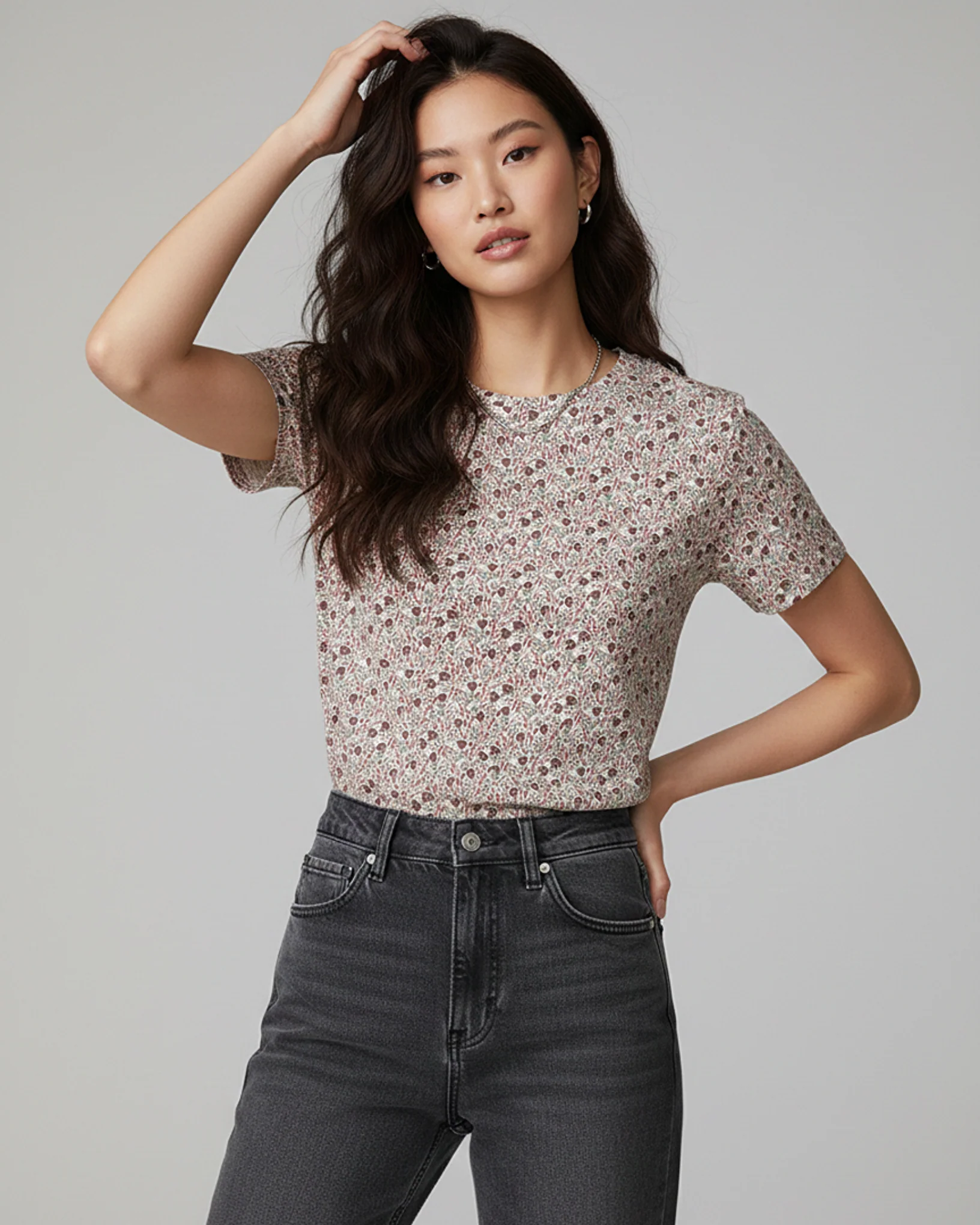 Camellia Crew Neck Short Sleeve All over Graphic Tee - Image 2