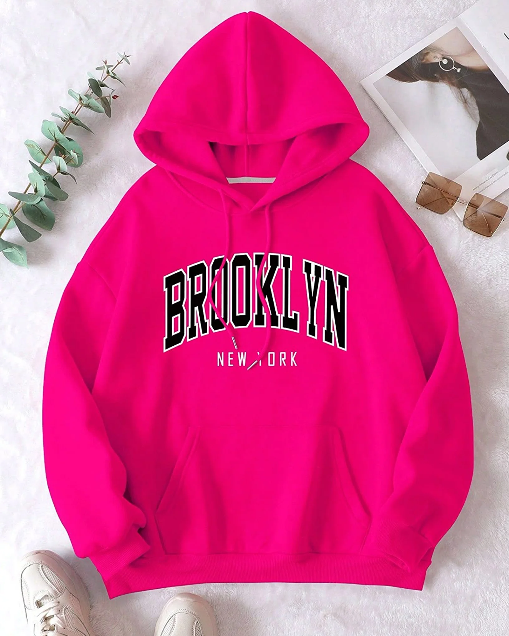 Brooklyn Graphic Oversized Pullover Hood Magenta - Image 2