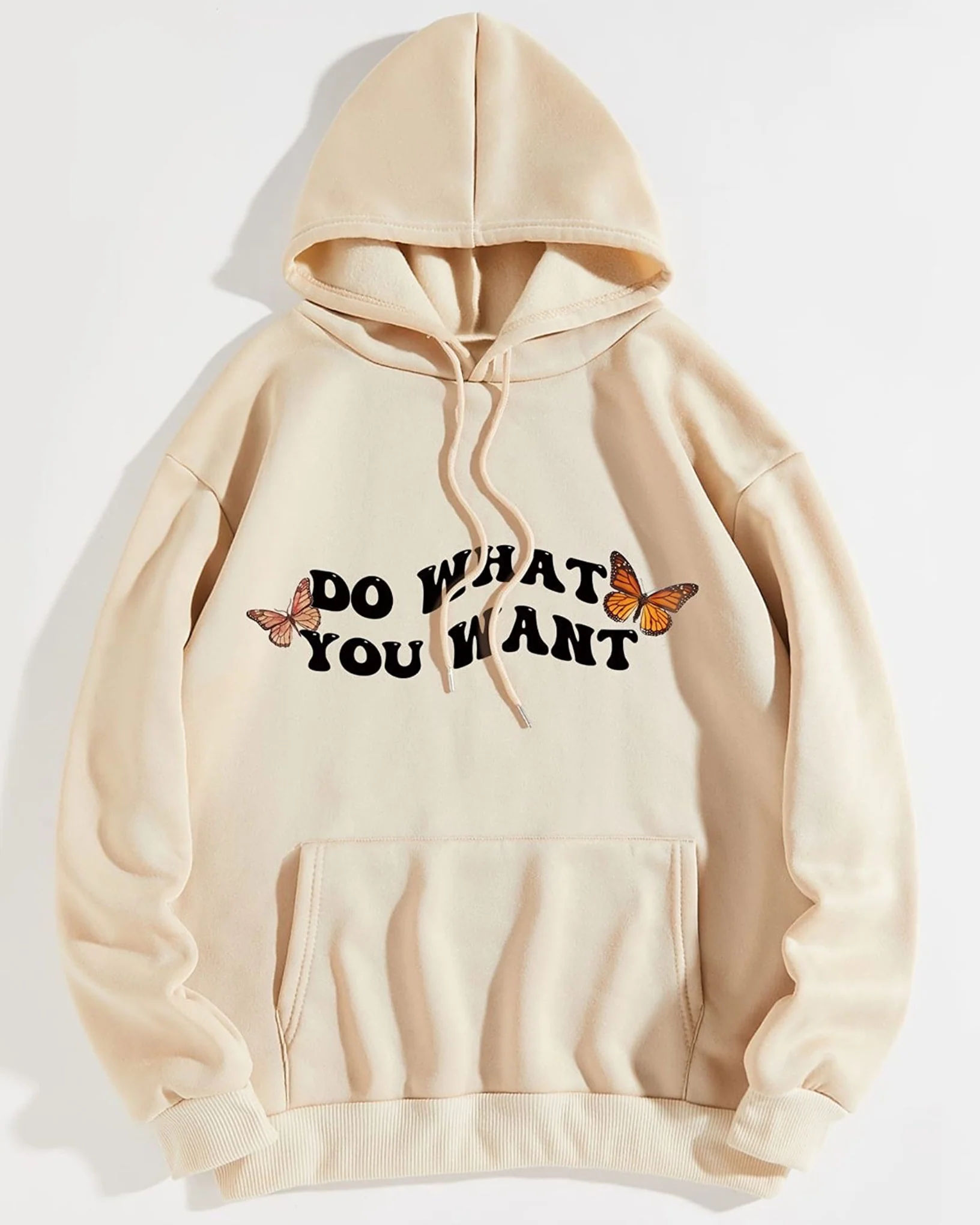 Do What You Want Graphic Oversized Pullover Hood Beige - Image 2