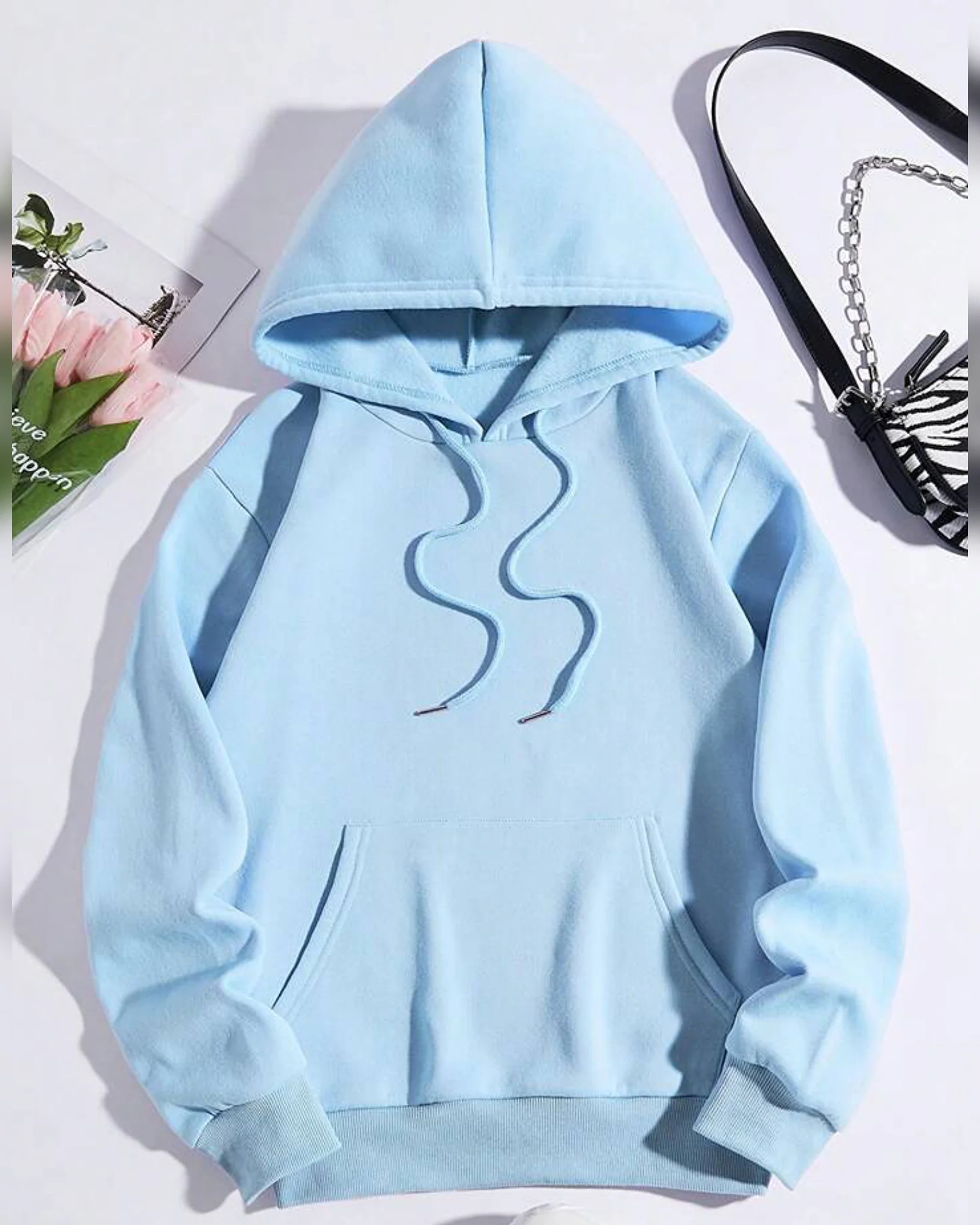 Butterflies & Flowers Graphic Oversized Pullover Hood Sky Blue - Image 2