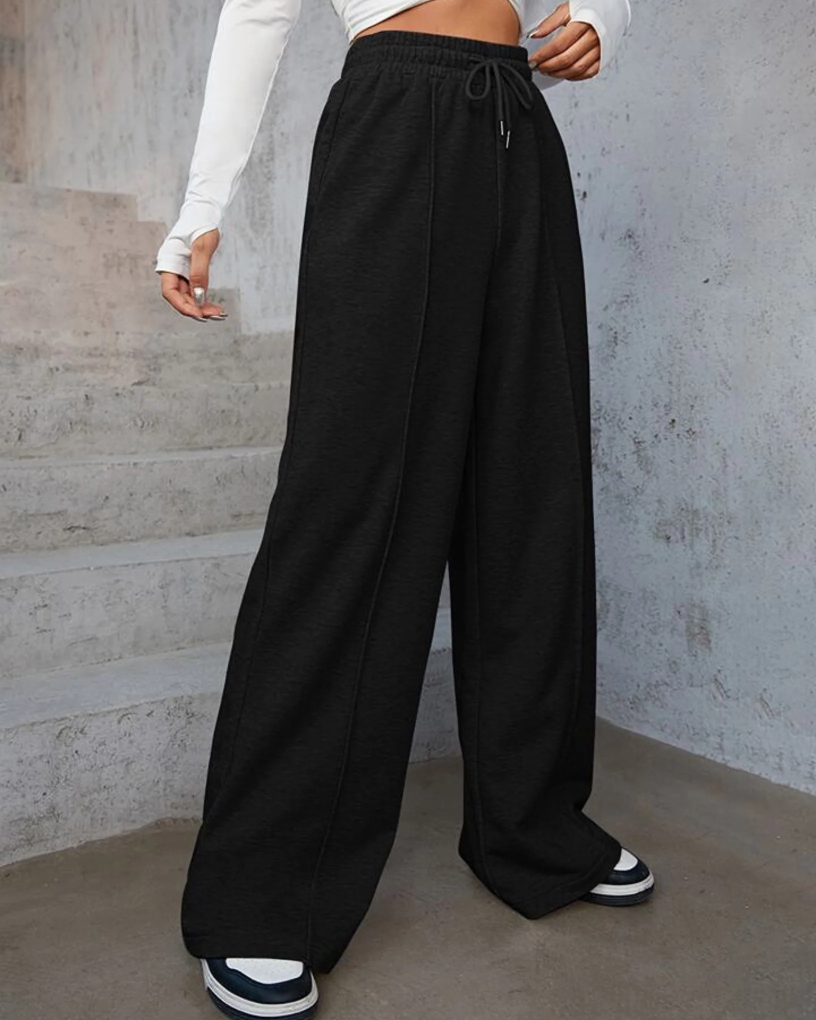 Mid Stripe Loose Bottom Palazzo Trouser Pant Black - Image 2