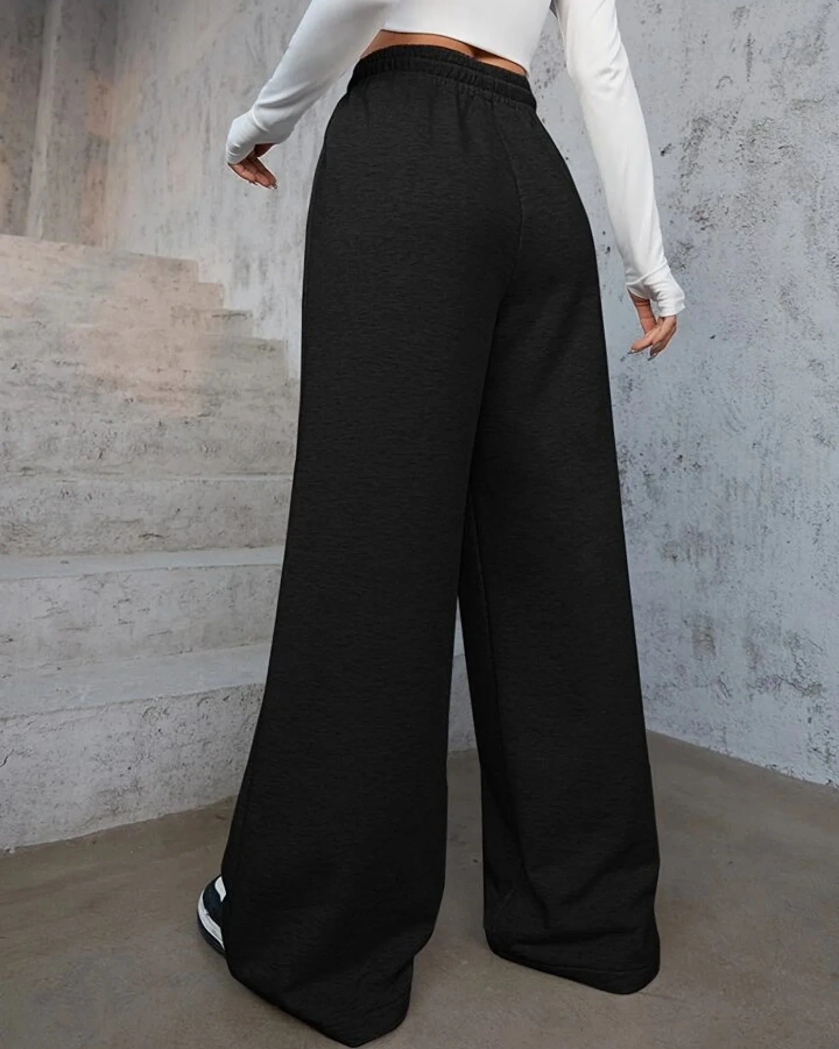 Mid Stripe Loose Bottom Palazzo Trouser Pant Black - Image 3