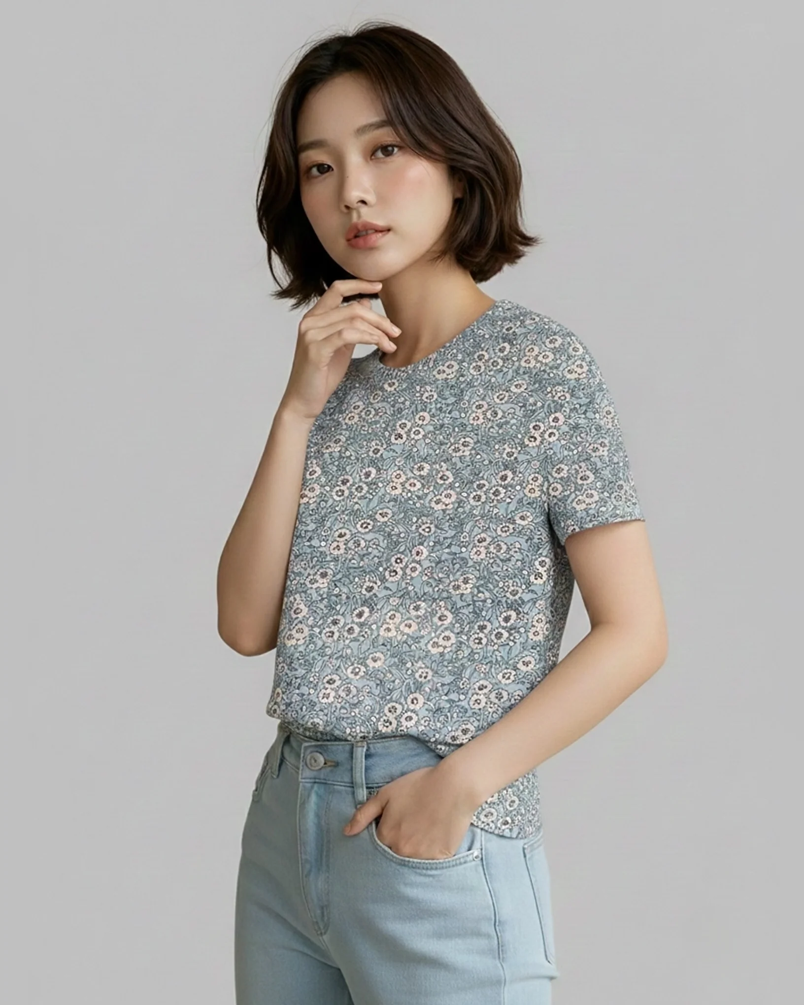 Floral Crew Neck Short Sleeve All over Graphic Tee