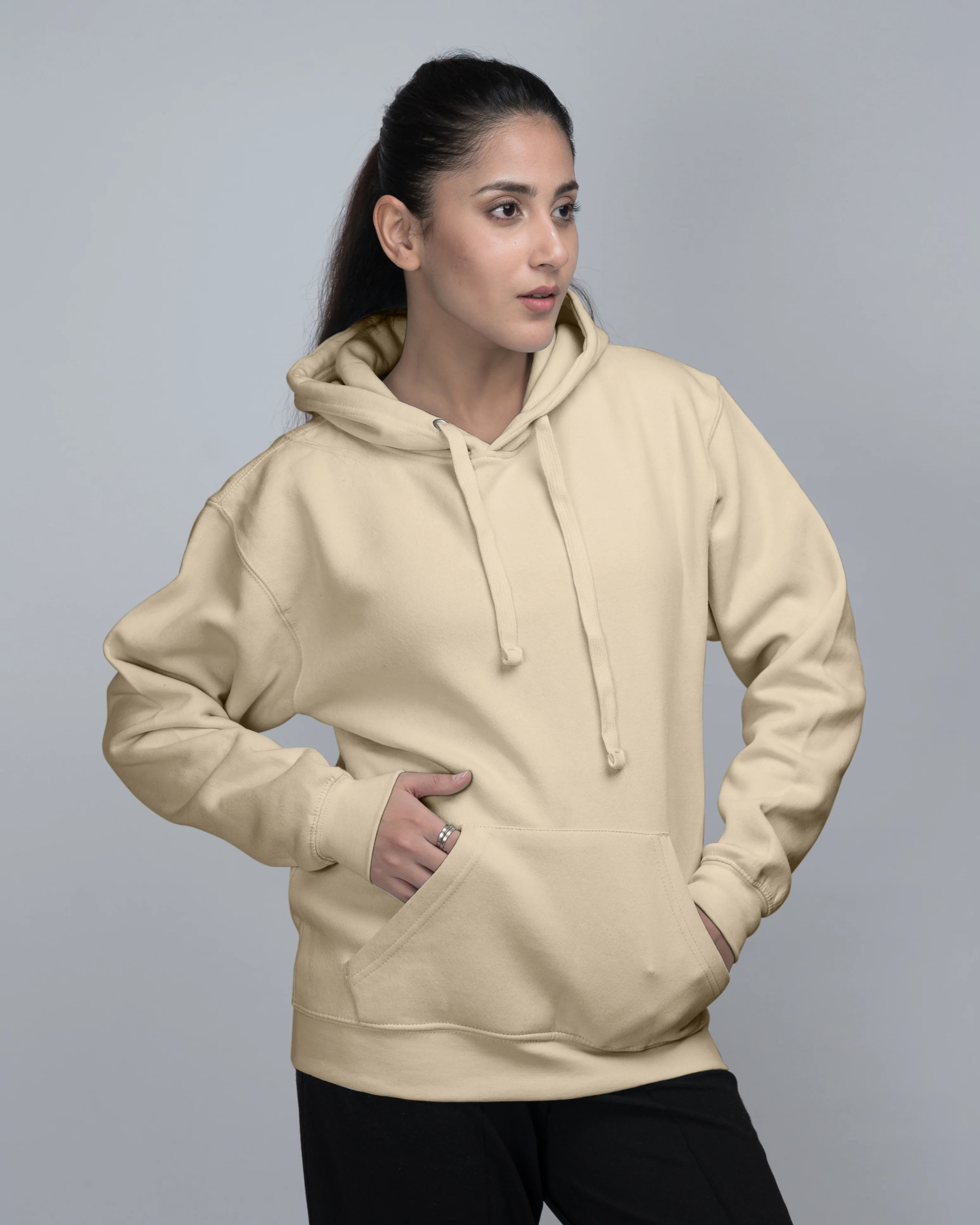 Premium Oversized Fit Pull Over Hood Ivory Beige