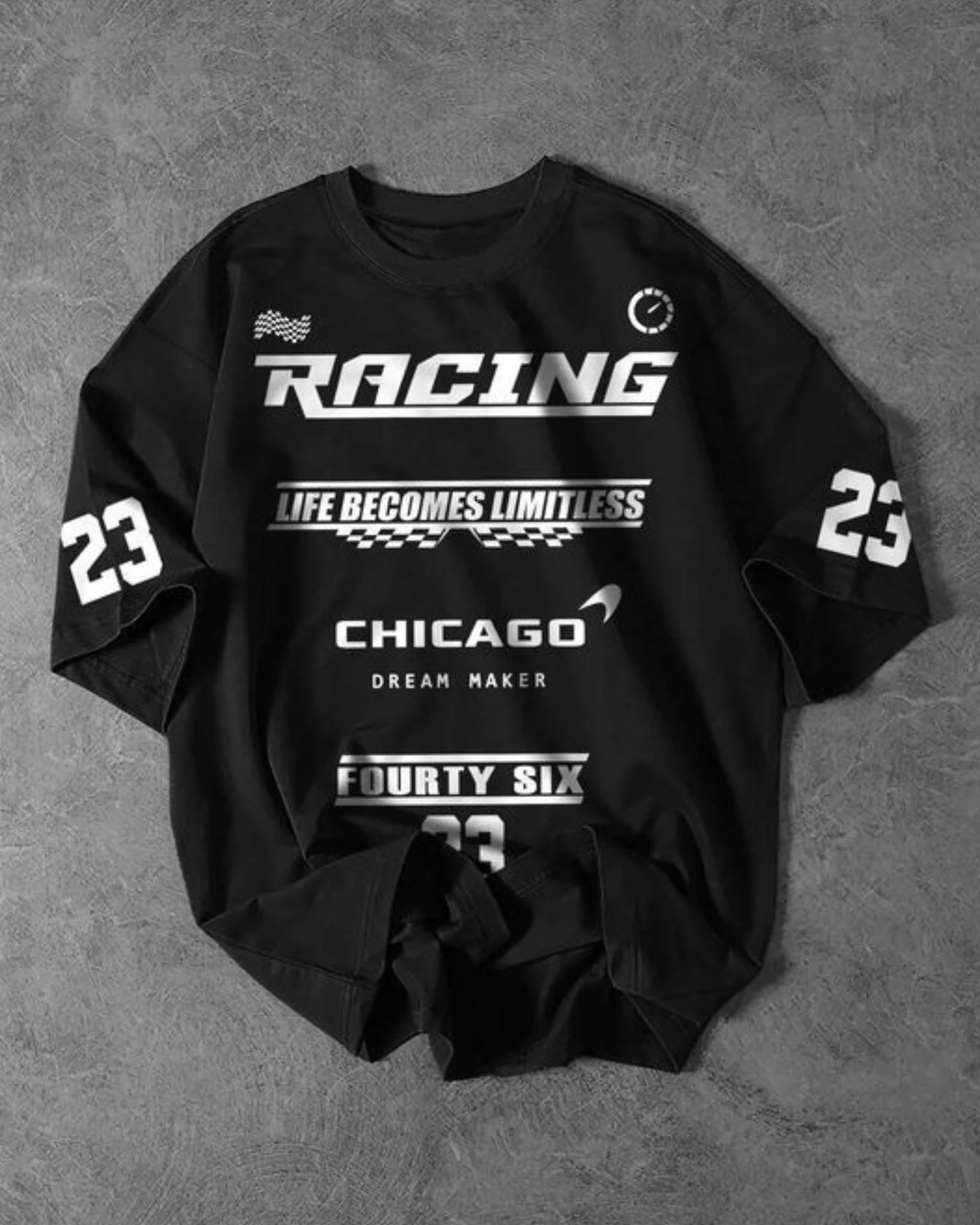 Team FR Dream Maker Chicago Graphic Drop Shoulder Oversized T-shirt Black - Image 3