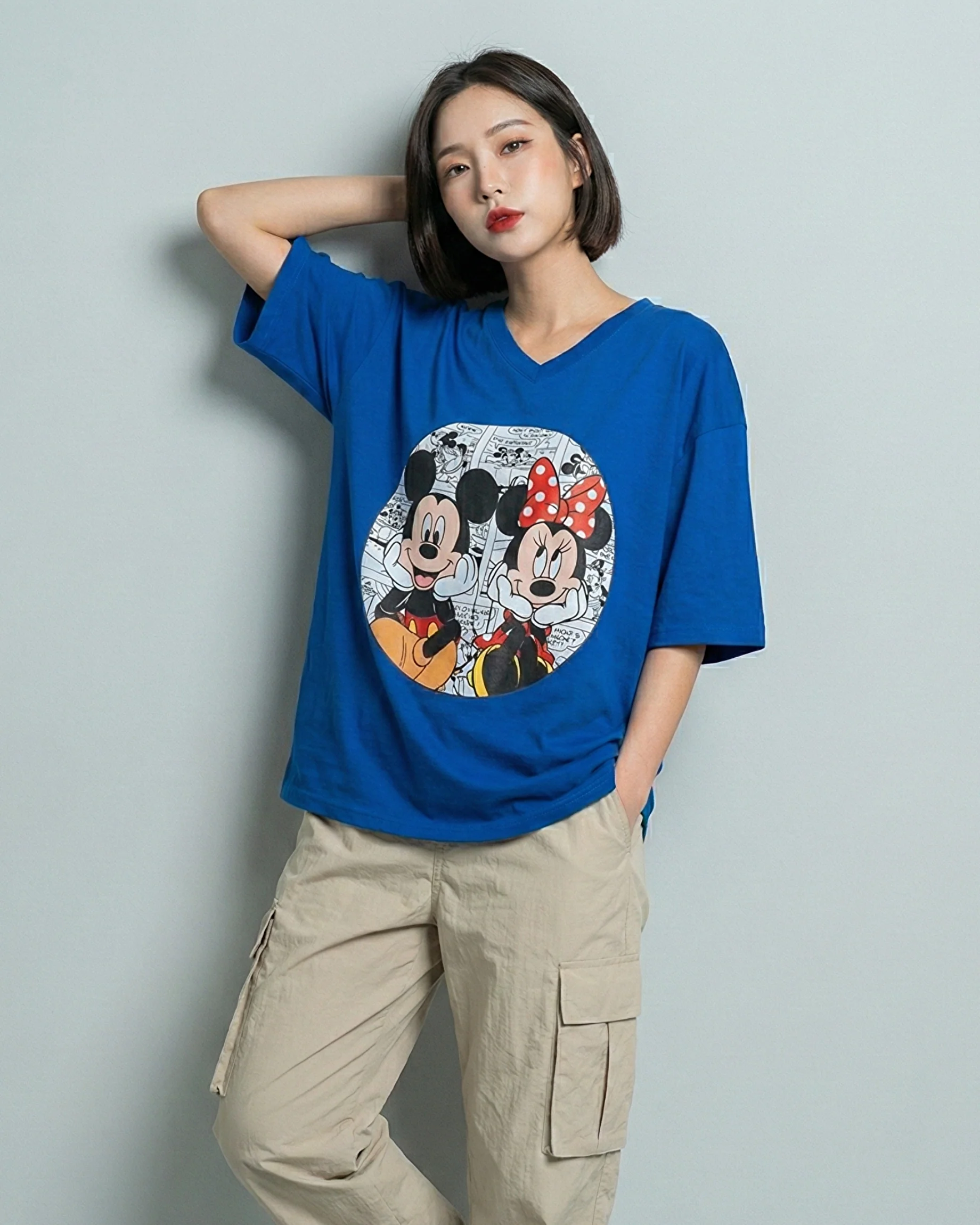 Disney Mickey Graphic Vneck Drop Shoulder Oversized Tee Blue - Image 2
