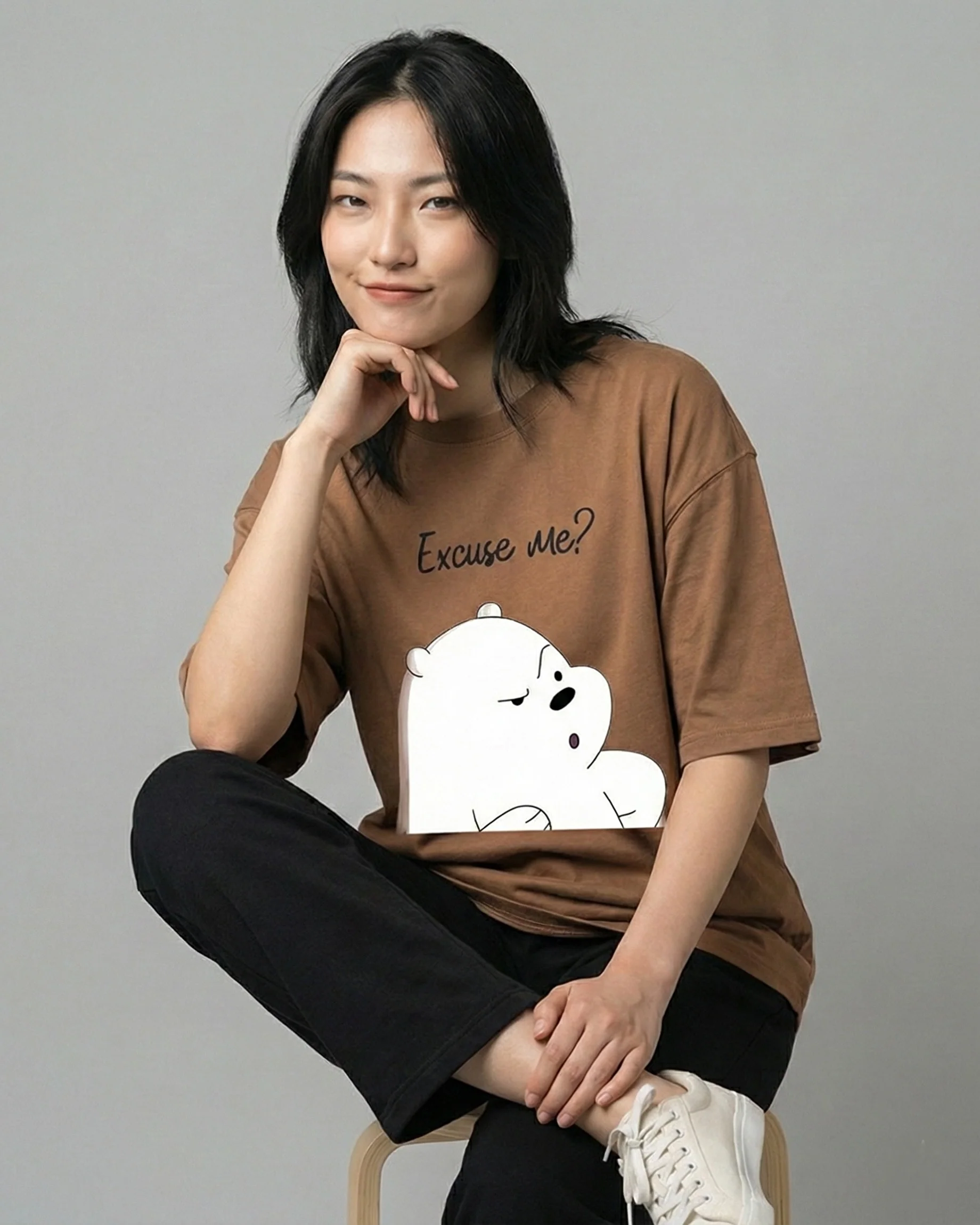 Excuse Me Bear Graphic Drop Shoulder Oversized Tee - Image 2
