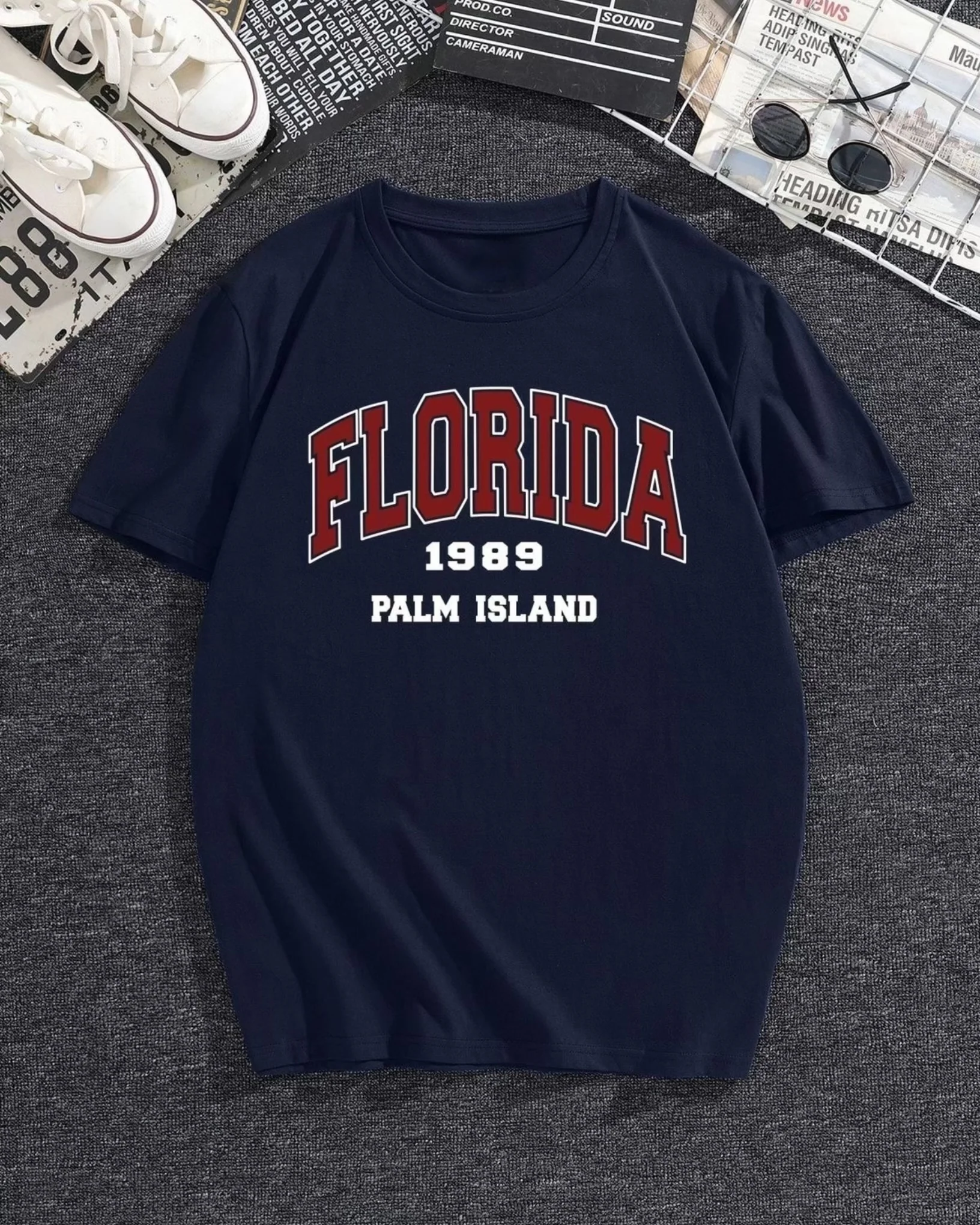 Florida Graphic Drop Shoulder Oversized T-shirt Navy - Image 2