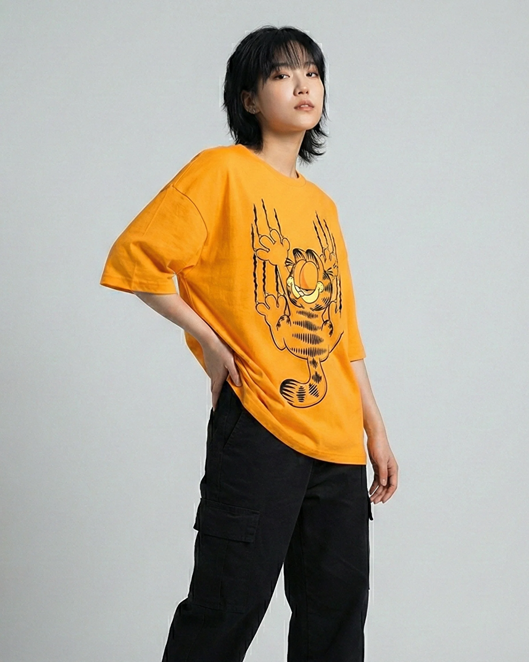 Garfield Graphic Drop Shoulder Oversized Tee Yellow - Image 2