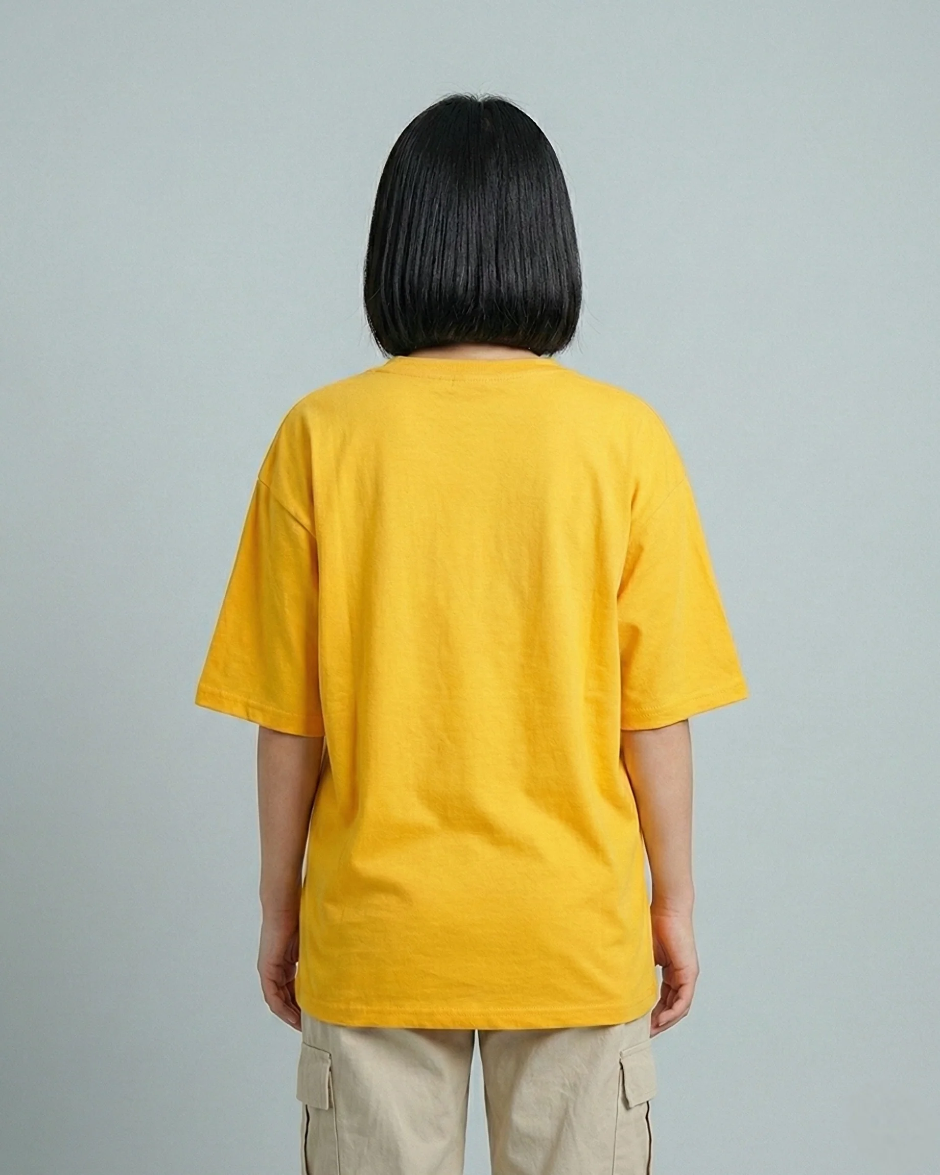 Good Vibes Graphic Vneck Drop Shoulder Oversized Tee Yellow - Image 3