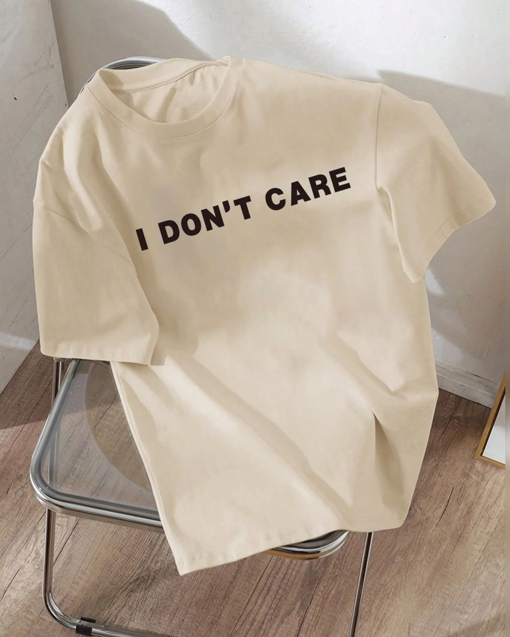 I Don’t Care Graphic Drop Shoulder Oversized T-shirt - Image 2
