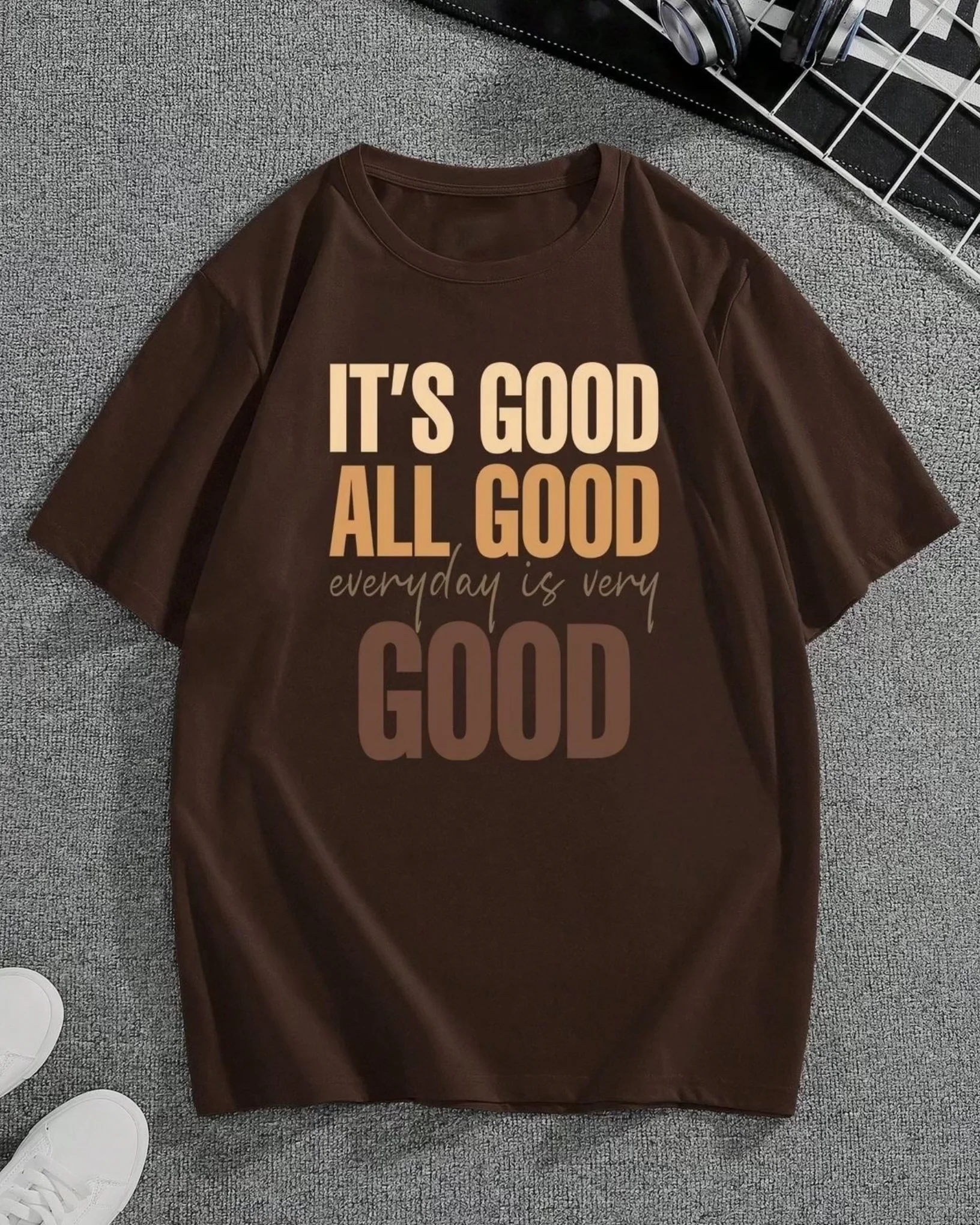 Its Good Graphic Drop Shoulder Oversized T-shirt Brown