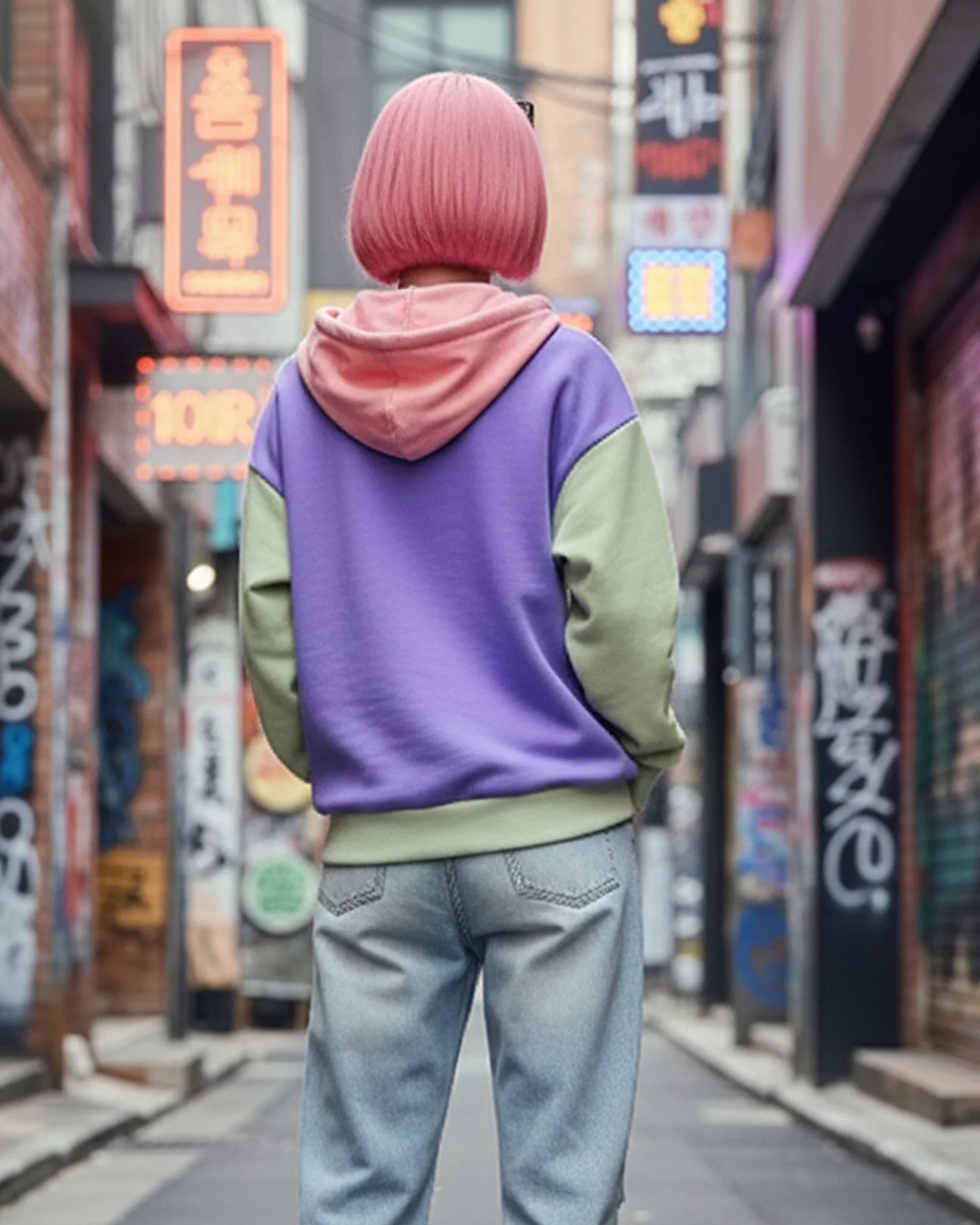 K Pop Pastel Colour Block Drop Shoulder Hoodie - Image 2