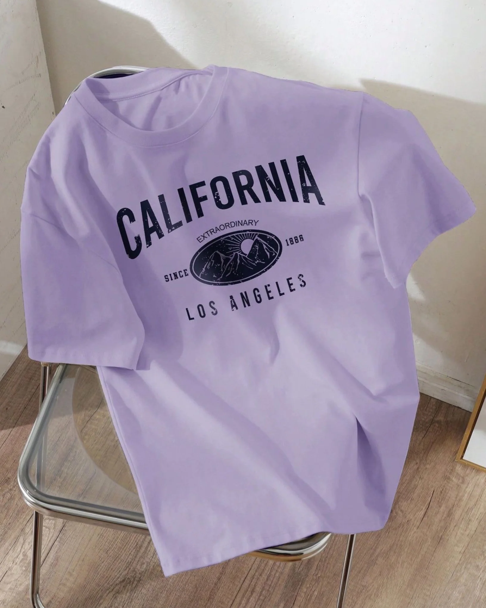 LA California Graphic Drop Shoulder Oversized T-shirt Lavender - Image 2