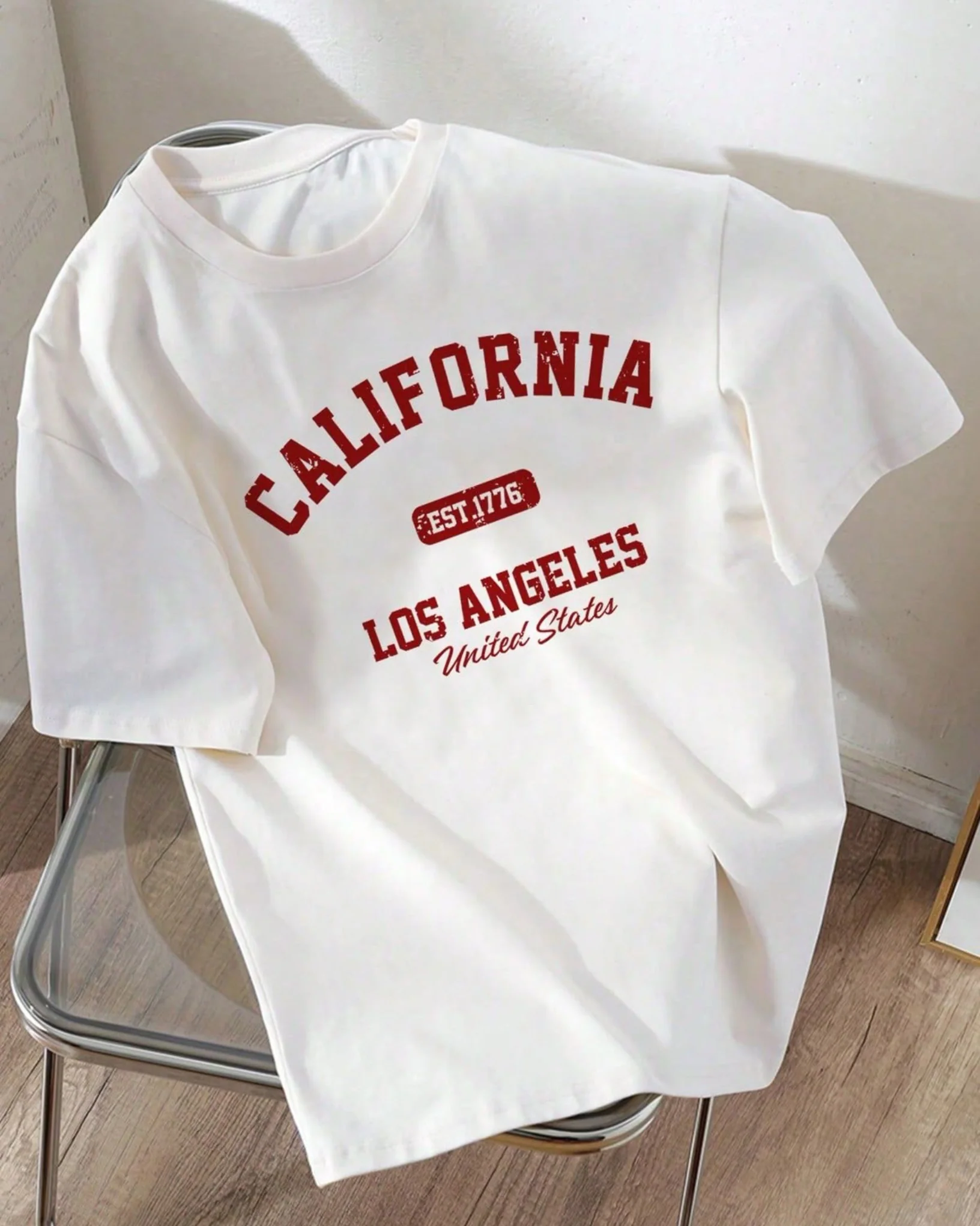 LA California Graphic Drop Shoulder Oversized T-shirt White - Image 2