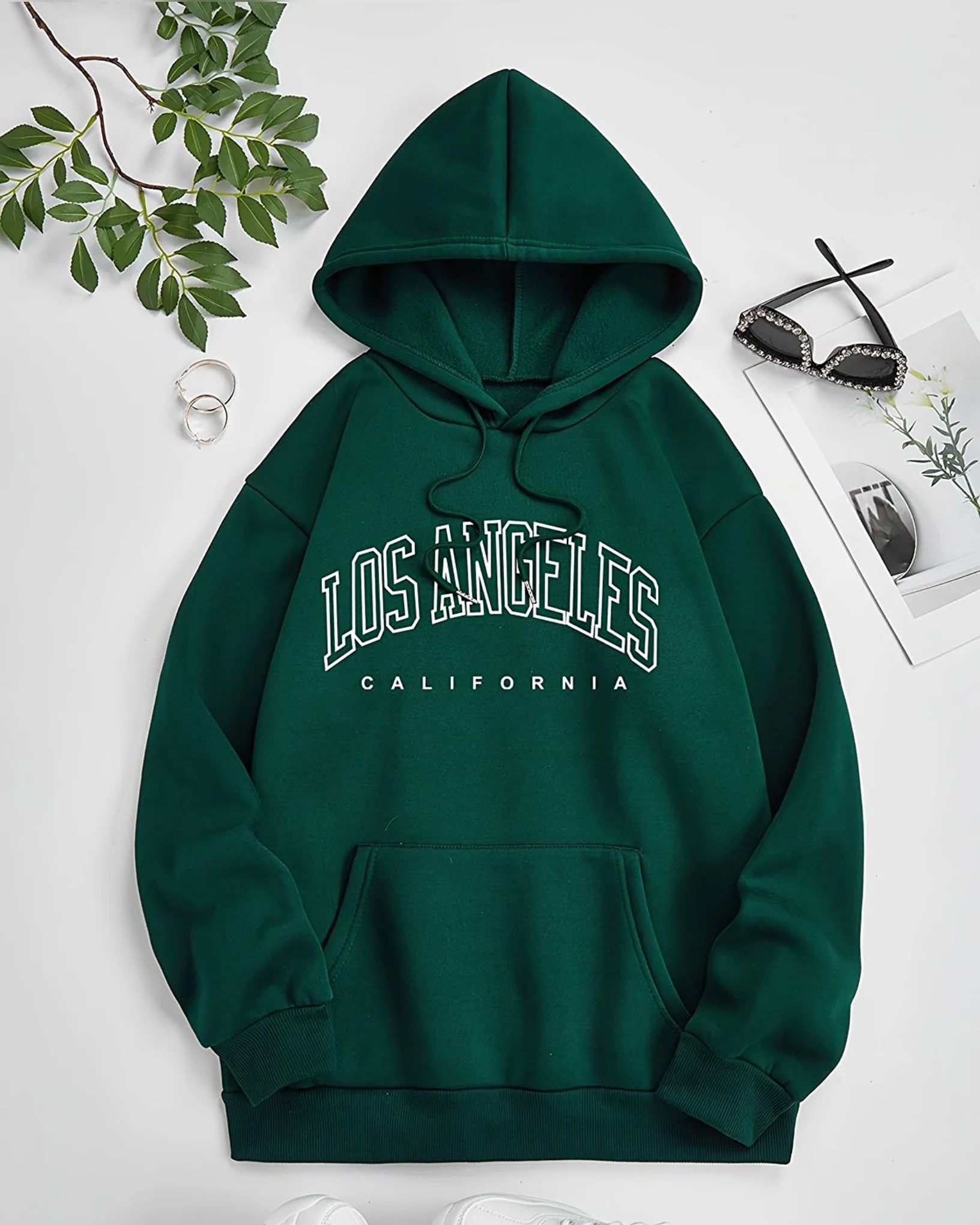 Los Angeles Graphic Pull Over Hood Green - Image 2