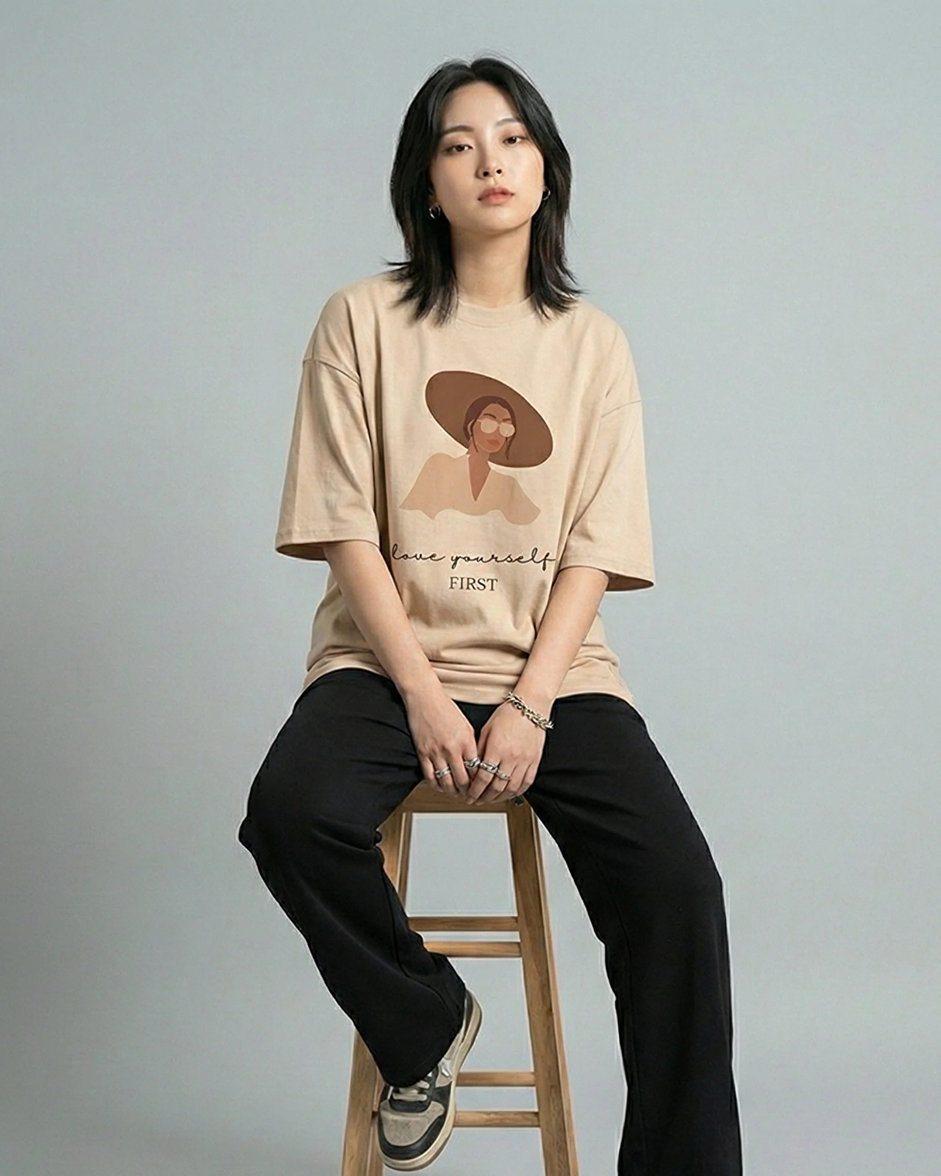 Love Yourself Graphic Drop Shoulder Oversized Tee - Image 2
