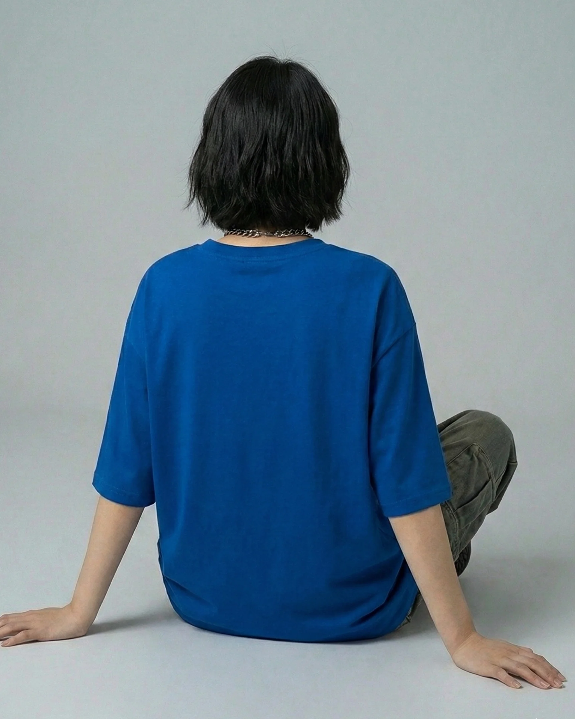 Moschino Embroidered Patched Oversized V-Neck Tee Blue - Image 3