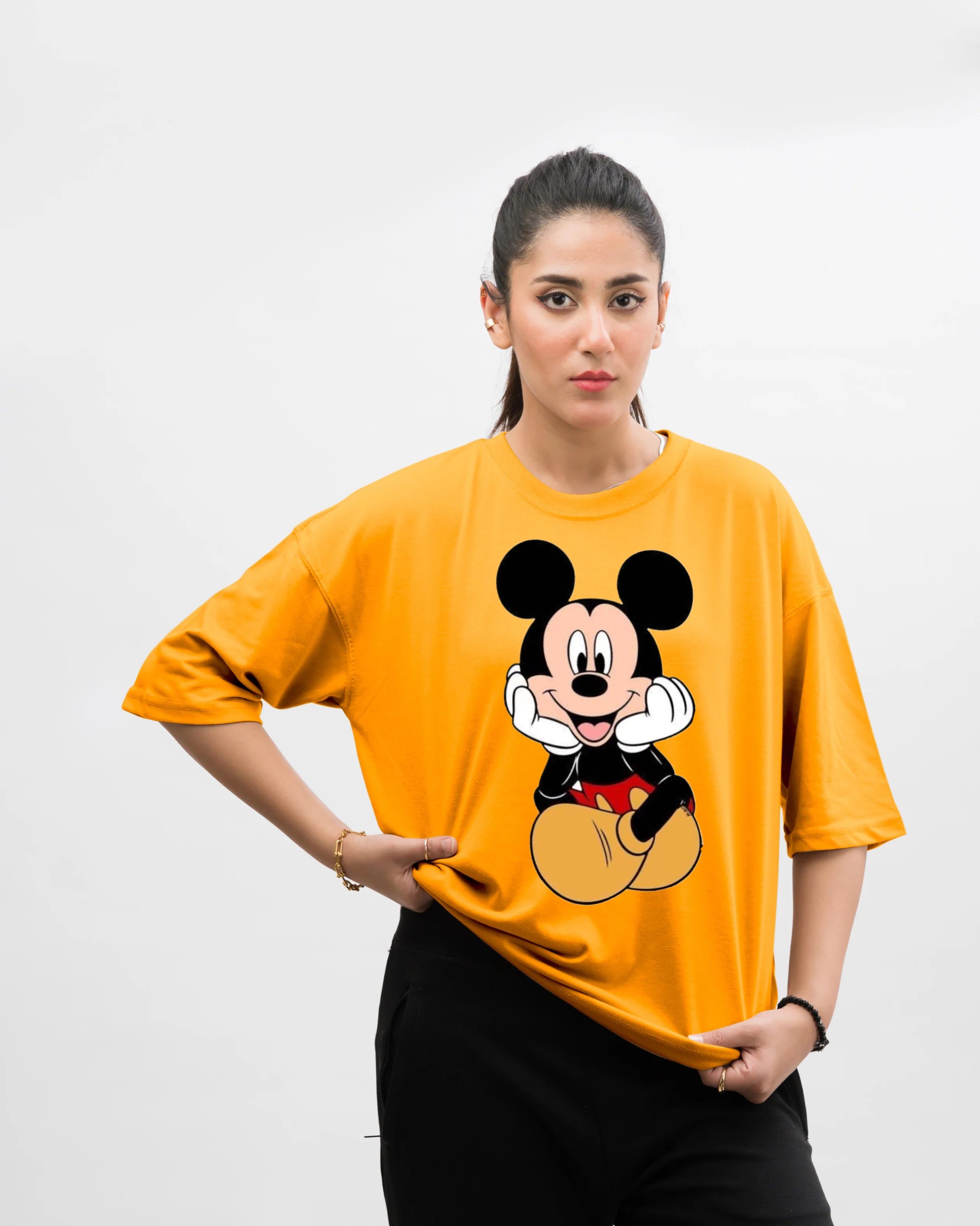 Mickey Mouse Graphic Drop Shoulder Oversized Tee Yellow - Image 2