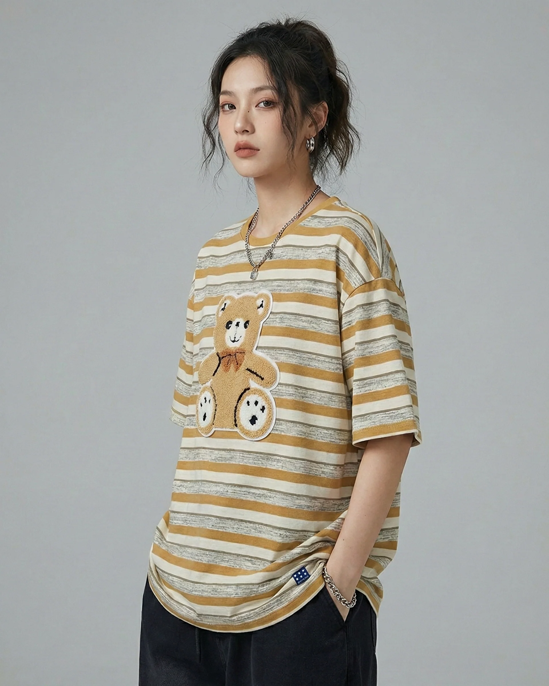 Coca Bear Embroidered Patched Oversized Tee - Image 2