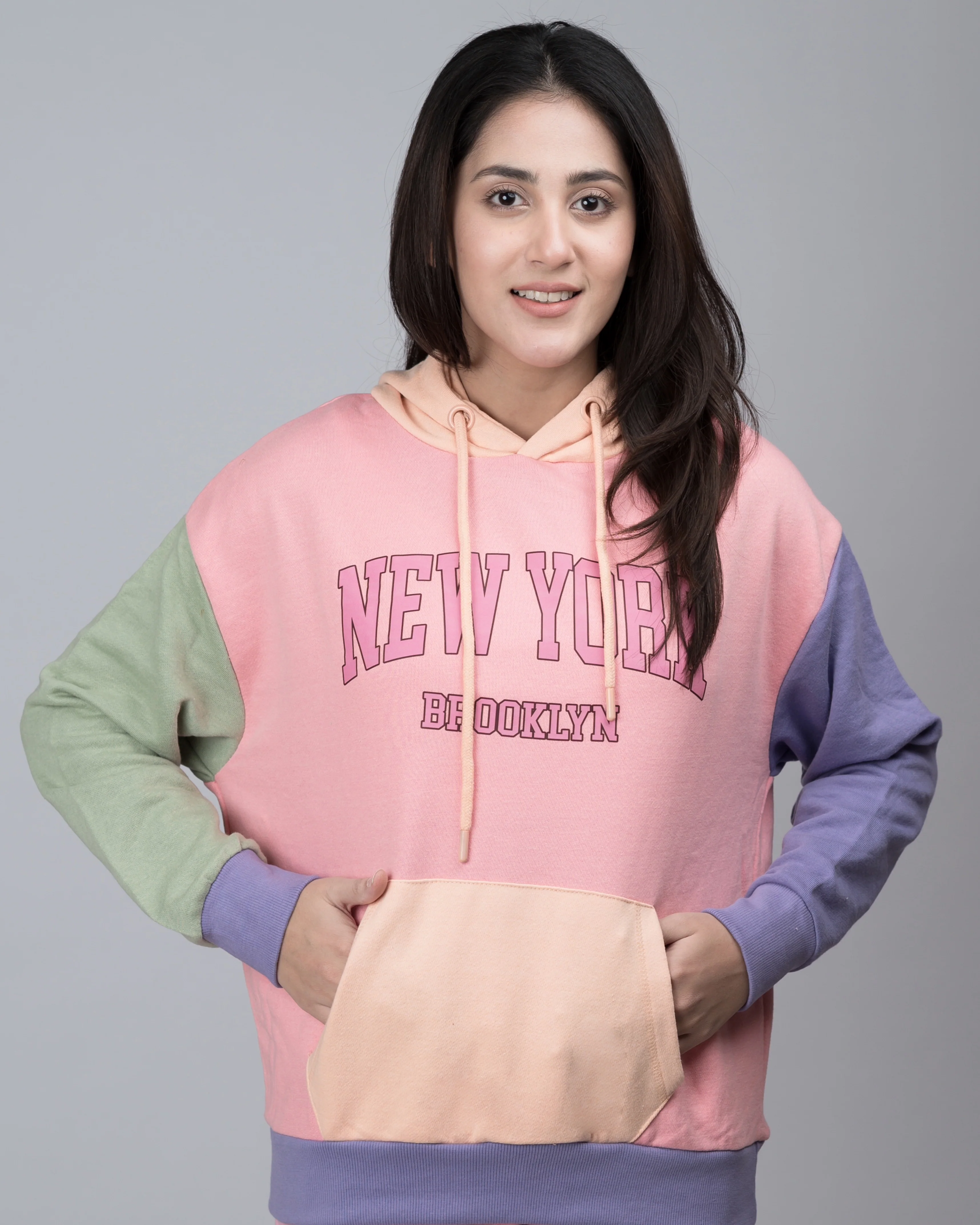 New York Contrast Colour Block Oversized Hood - Image 2