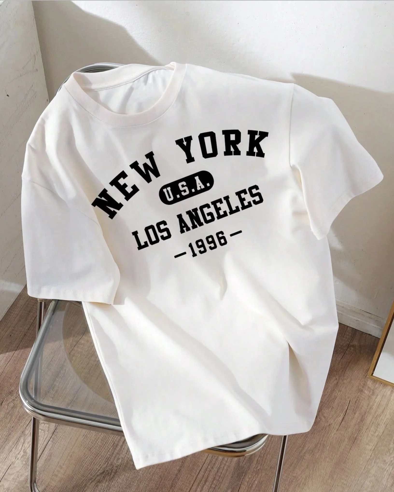 New York Graphic Drop Shoulder Oversized T-shirt White - Image 2