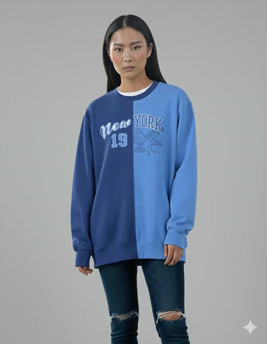 New York Spliced Sweatshirt Teal&Blue Split