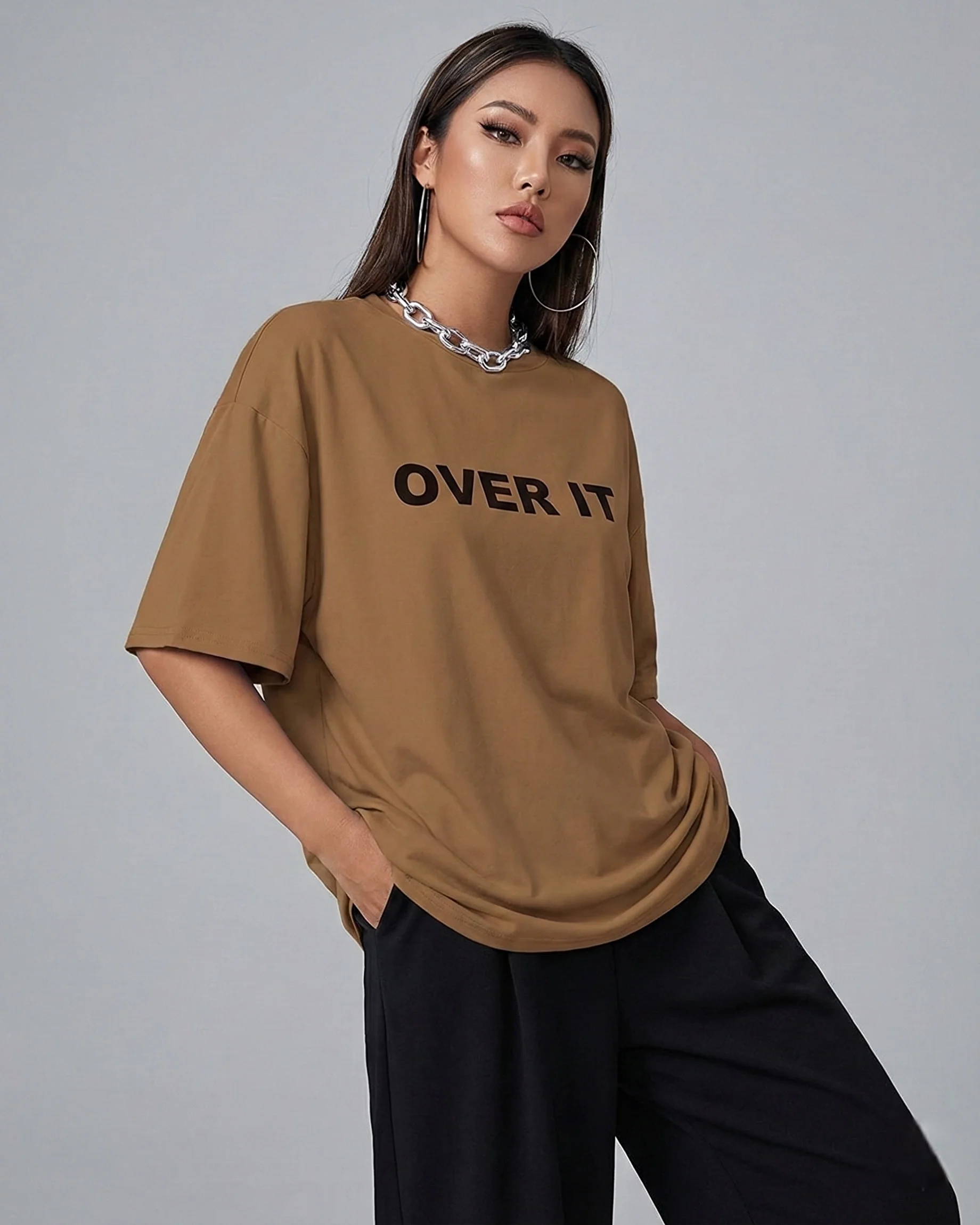 Over It Graphic Drop Shoulder Oversized Tee