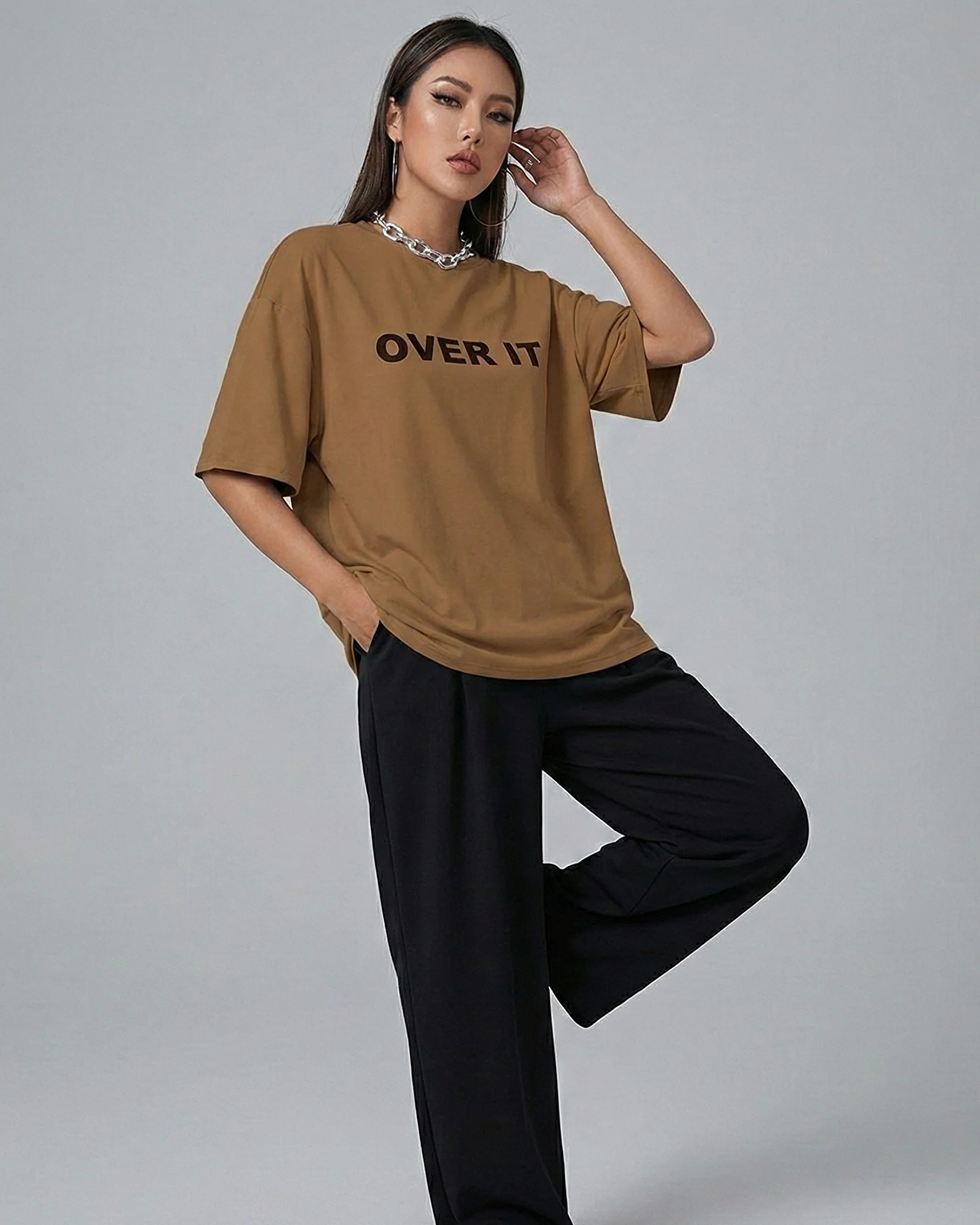 Over It Graphic Drop Shoulder Oversized Tee - Image 2