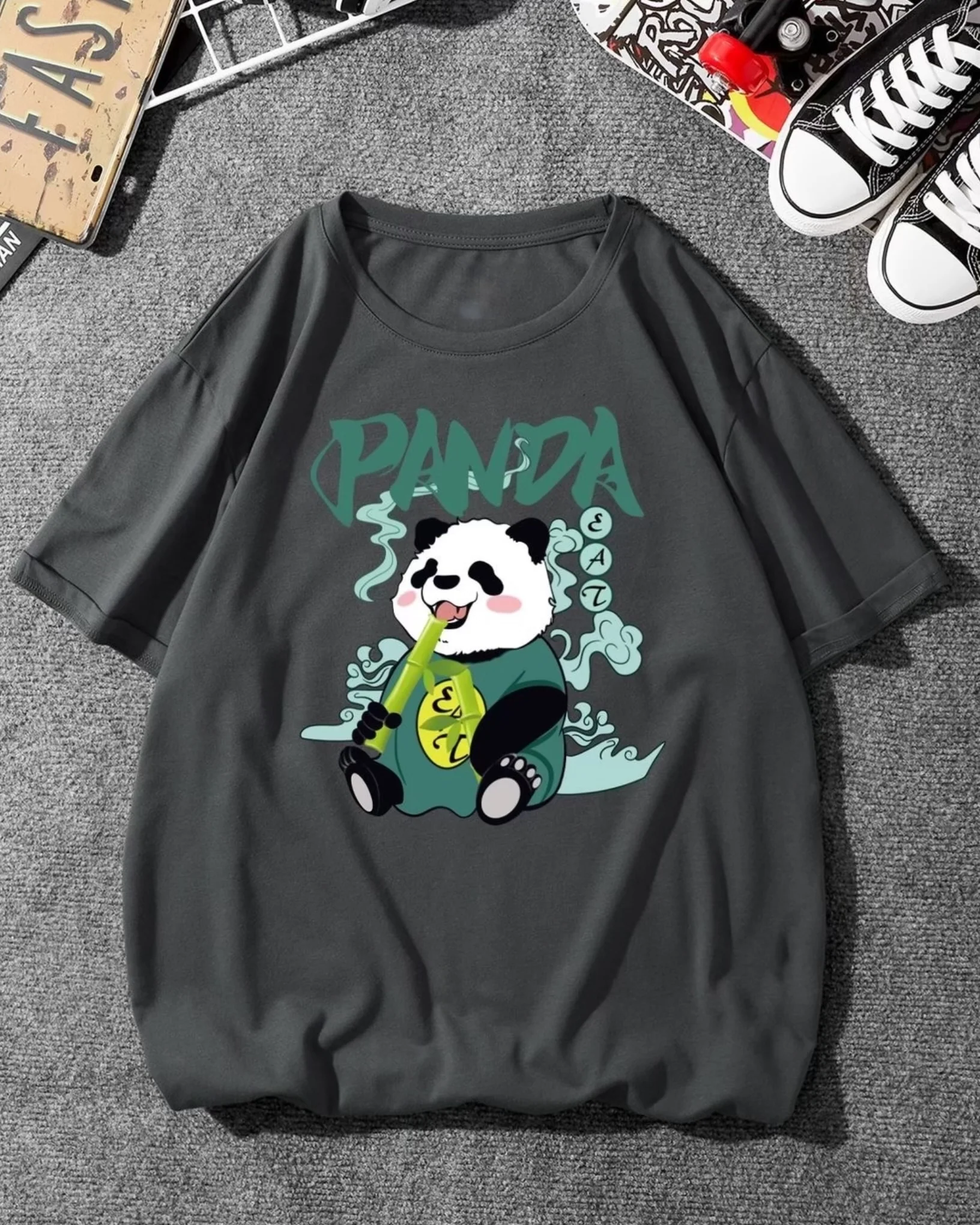 Panda Eat Graphic Drop Shoulder Oversized T-shirt - Image 2