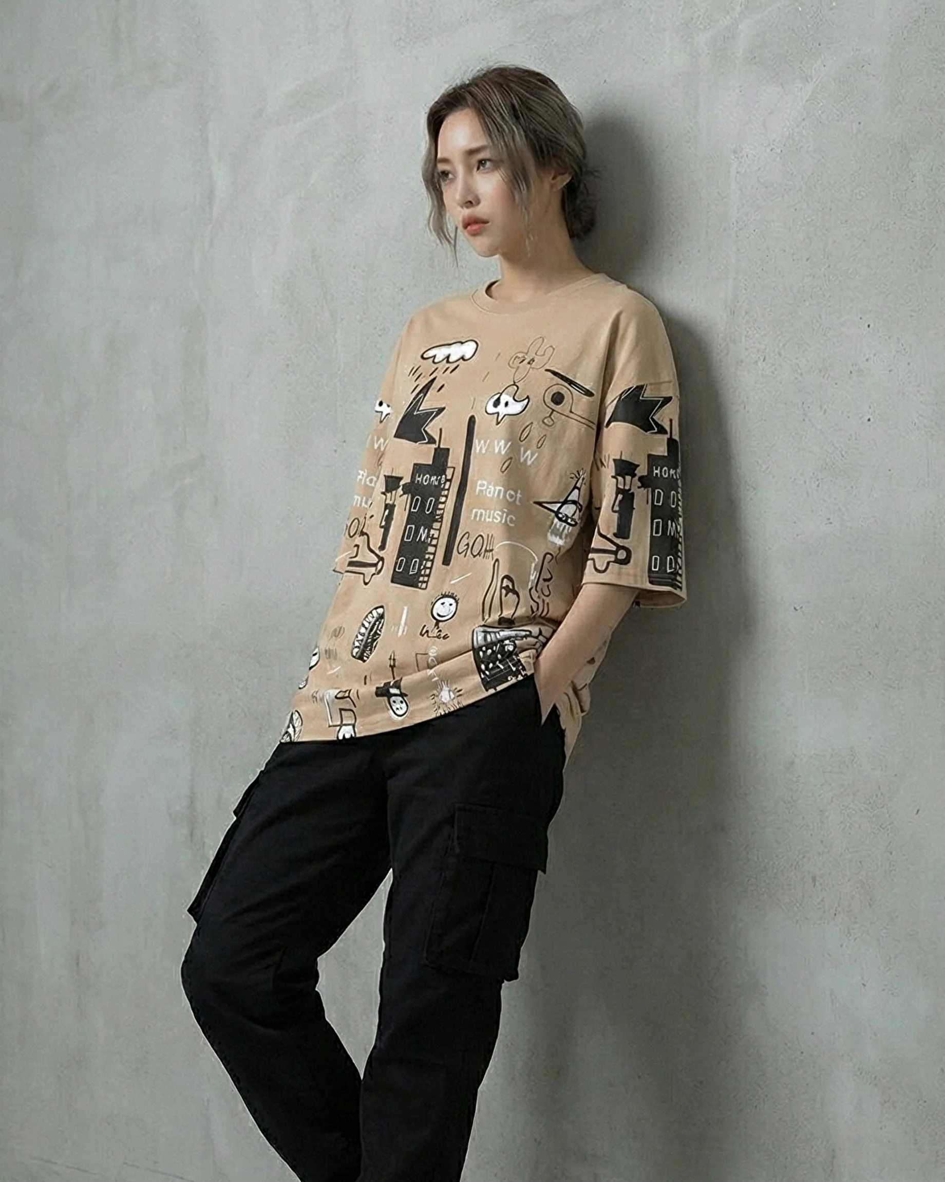 Planet Music City Graphic Drop Shoulder Oversized Tee - Image 3