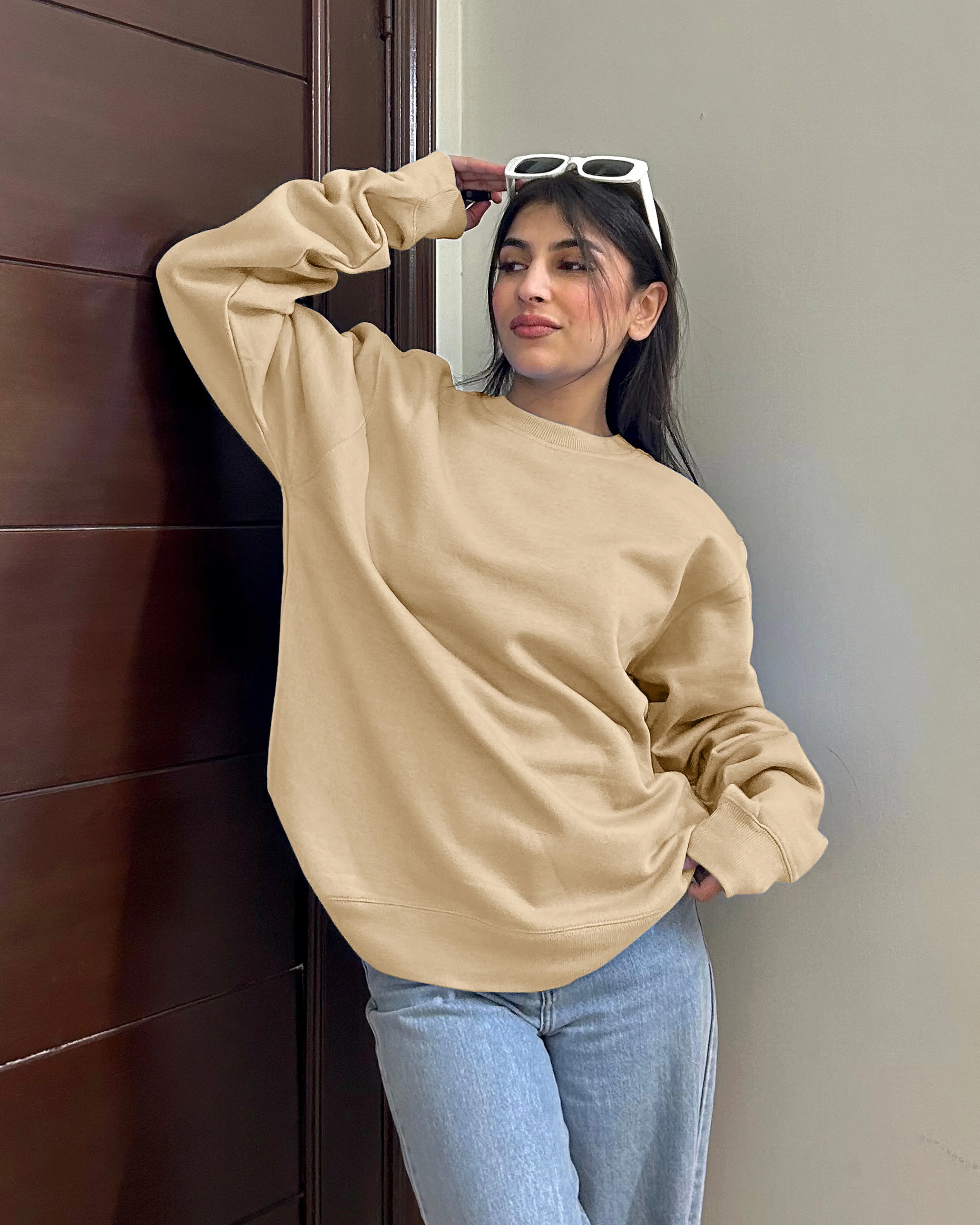 Premium Basic Oversized Fit Sweatshirt Bisque - Image 2